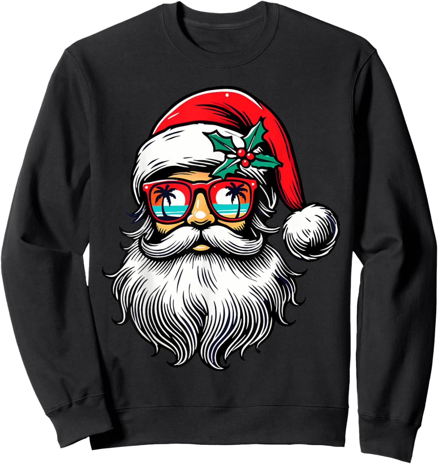 Santa Face Retro Sunglasses Hawaii Christmas Xmas Tropical Sweatshirt - Sweatshirt | Black