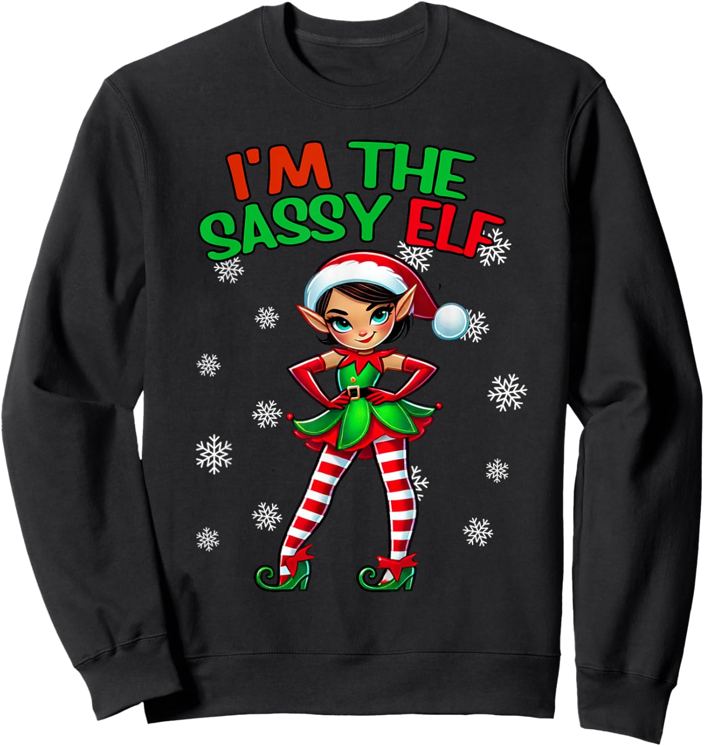 I'm The Sassy Elf Shirt Christmas Pajama Xmas PJ Sweatshirt - Sweatshirt | Black