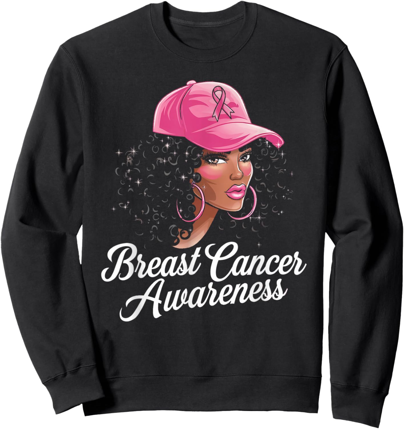Breast Cancer Shirts for Black Women Hair Pink Hat Sweatshirt - Sweatshirt | Black