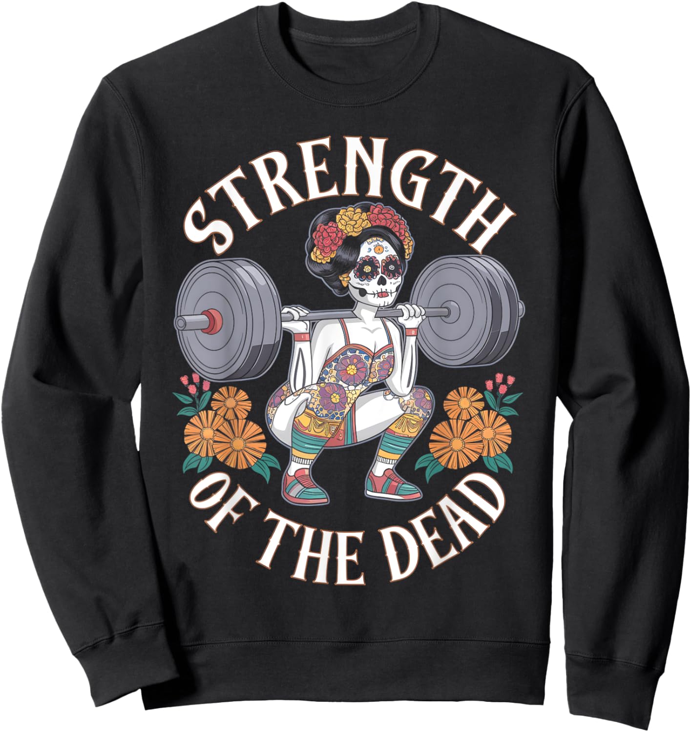 Dia De Los Muertos La Catrina Day of the Dead Gym Workout Sweatshirt - Sweatshirt | Black
