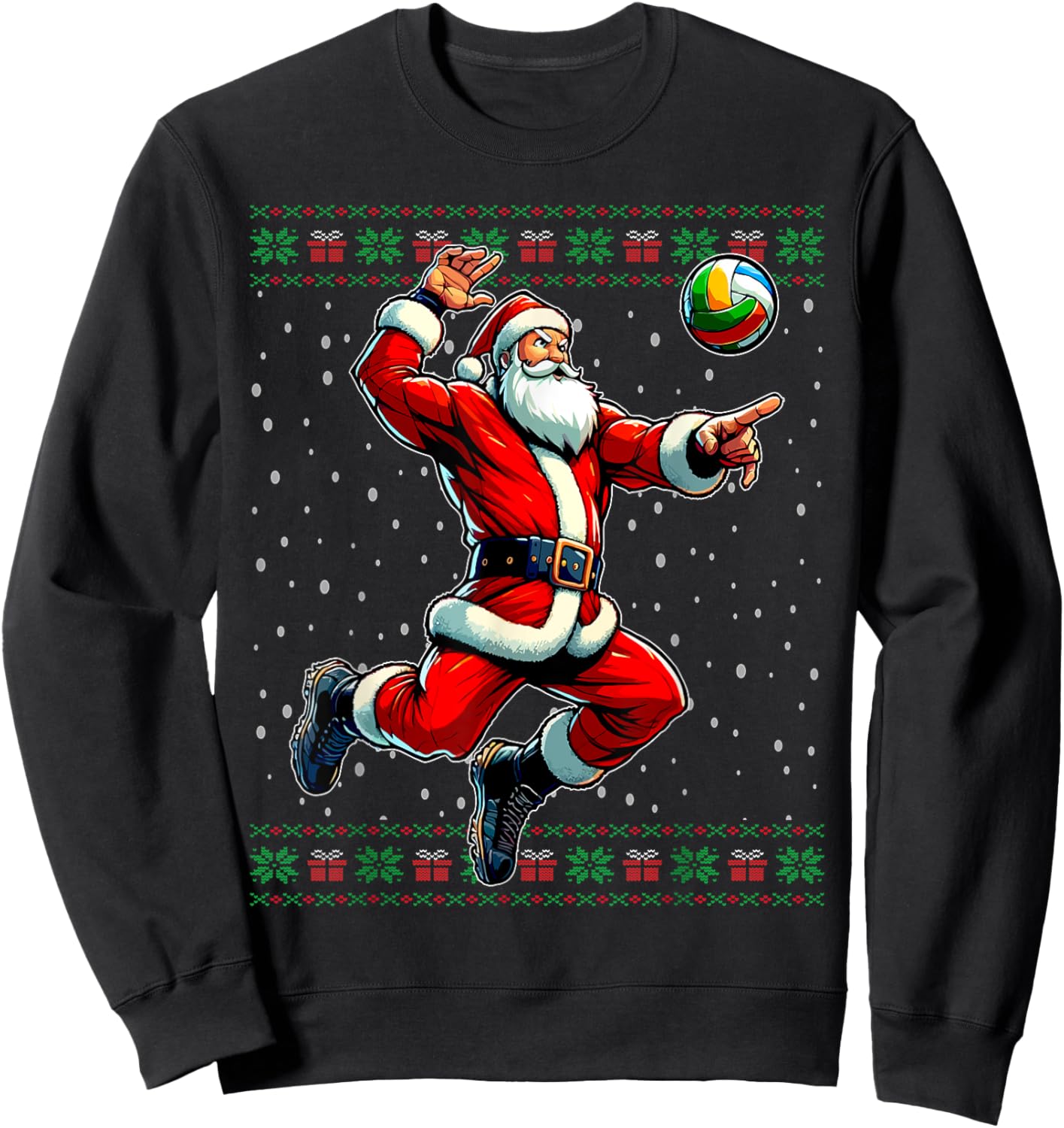 Volleyball Santa Claus Ugly Christmas Sweater Sweatshirt - Sweatshirt | Black