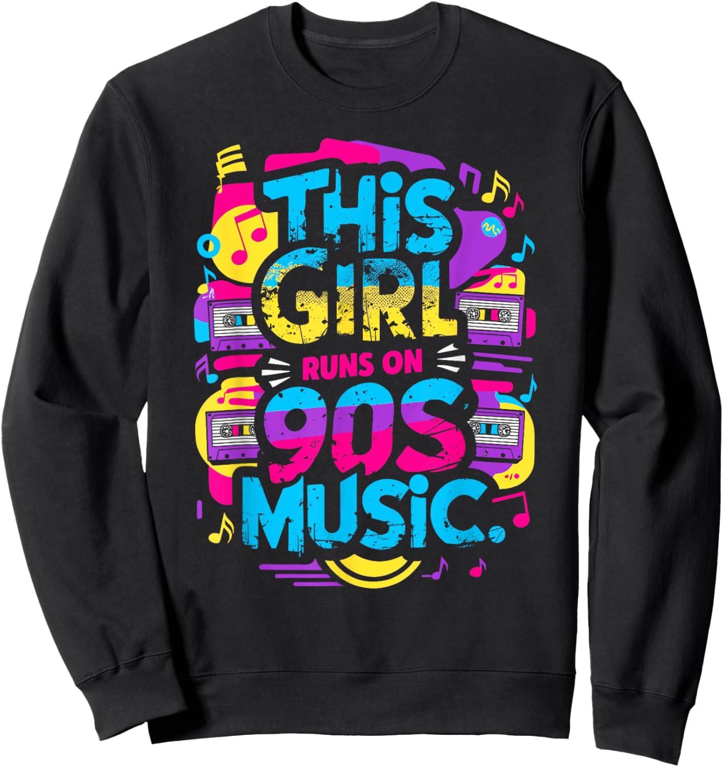 This Girl Runs On 90s Music Fun Retro Cassette Sweatshirt - Sweatshirt | Black