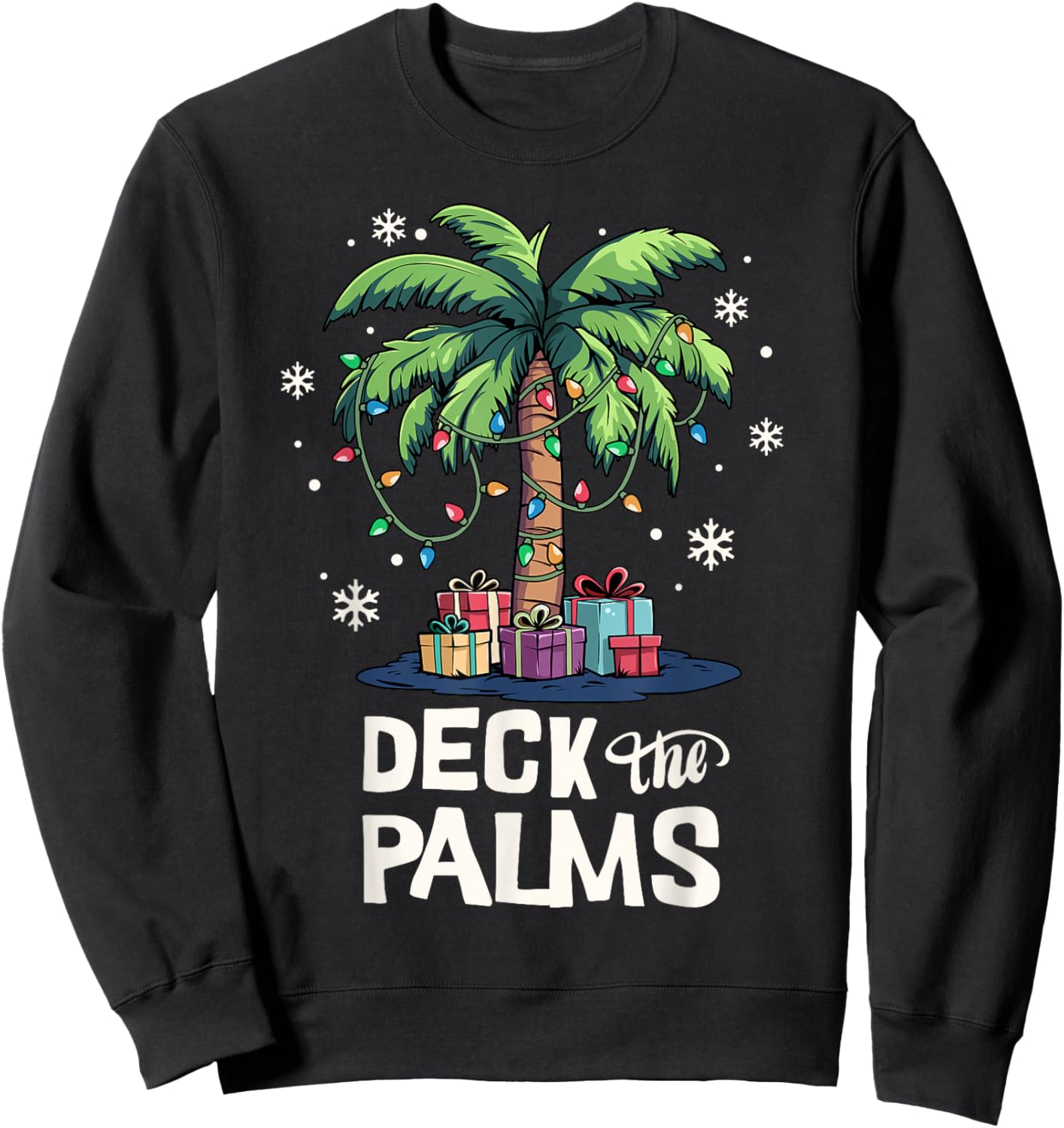 Deck The Palms Family Vacation Tropical Palm Tree Christmas Sweatshirt - Sweatshirt | Black