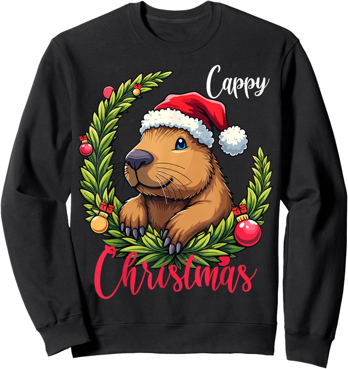 Capybara Santa Clause Christmas Sweatshirt - Sweatshirt | Black