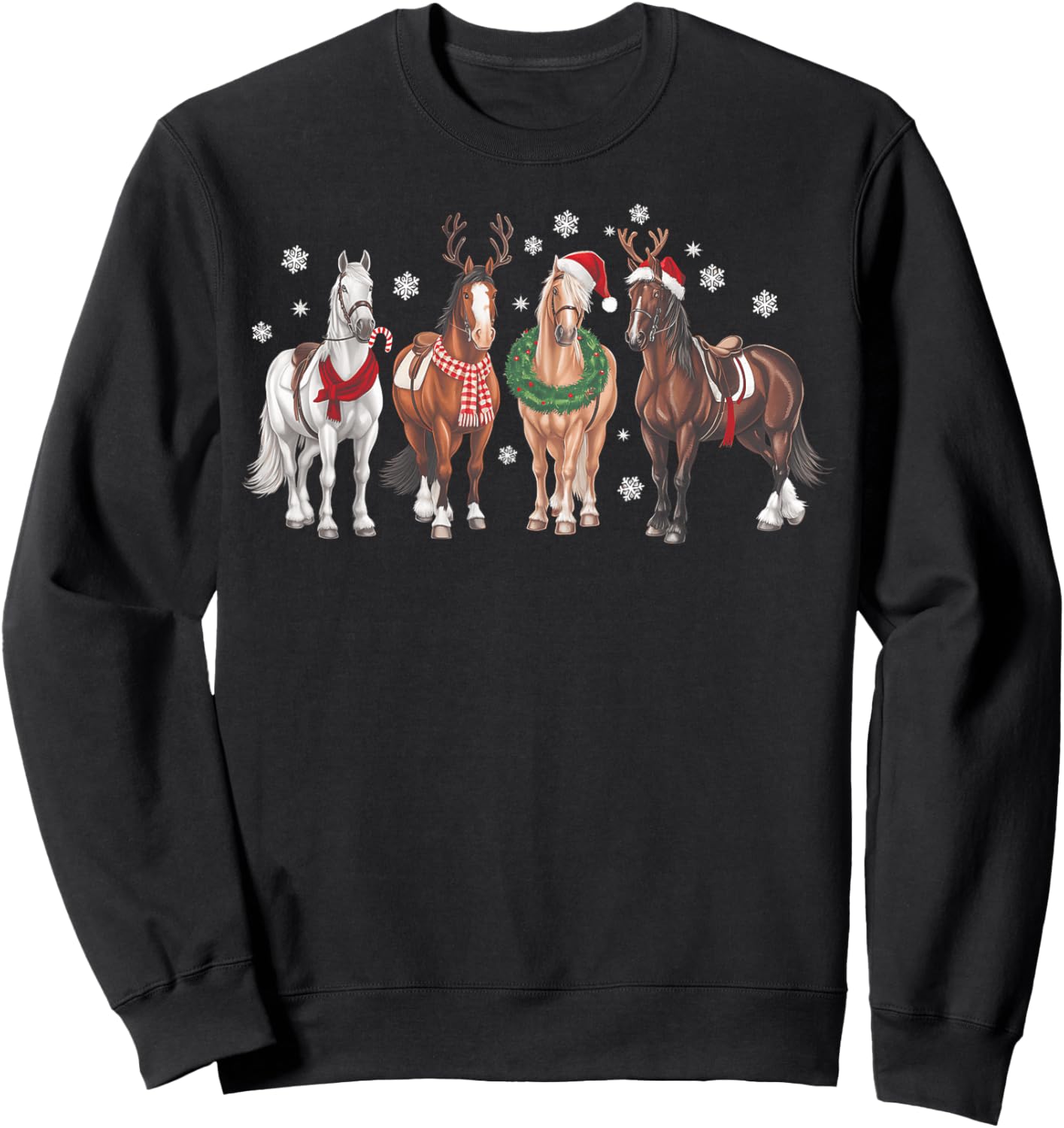 Xmas Horse Lover Santa Hat Christmas Holiday Pajamas Retro Sweatshirt - Sweatshirt | Black