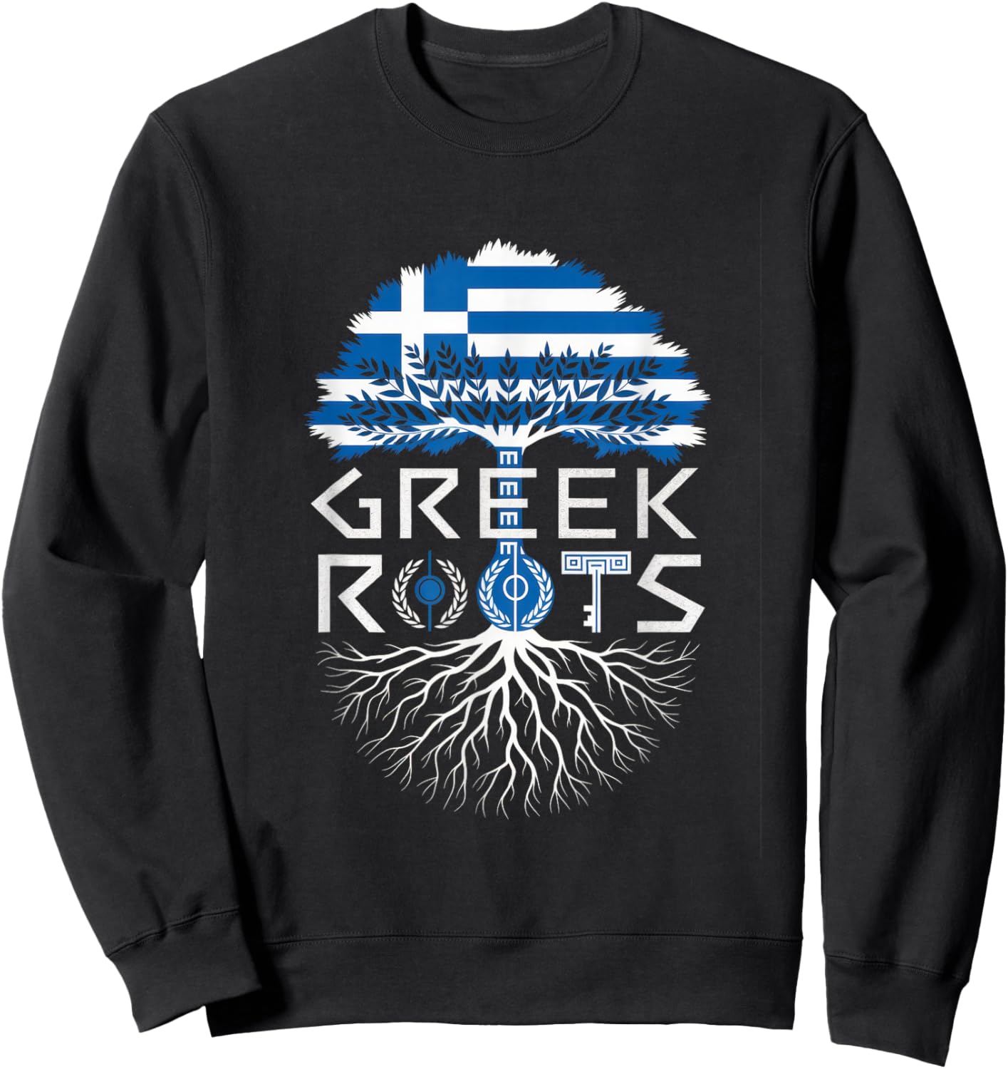 Greek Roots - Greece Flag Colors Family Tree Souvenir Sweatshirt - Sweatshirt | Black