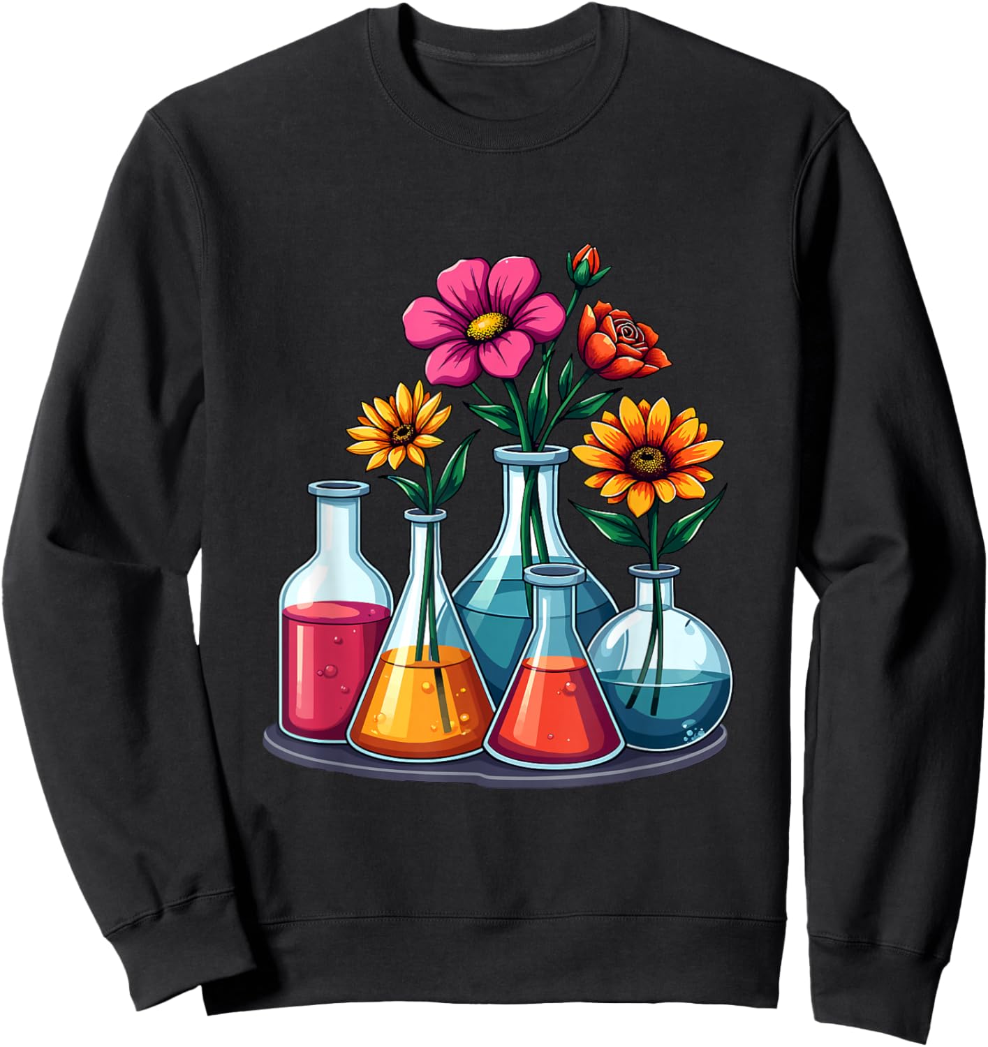 Floral Beakers Chemistry Scientist Medical Lab Technician Sweatshirt - Sweatshirt | Black