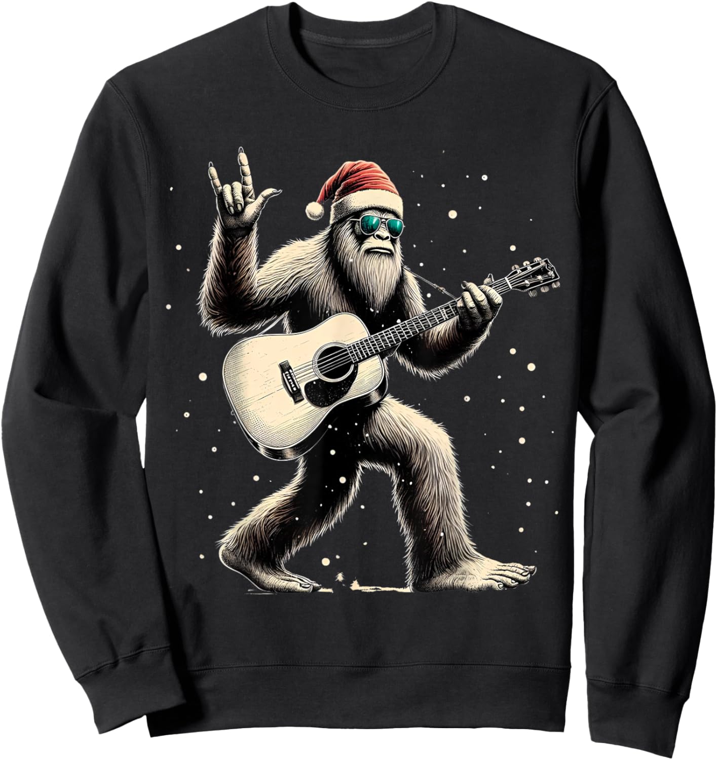 Funny Bigfoot Santa Hat Christmas Bigfoot Playing Guitar Sweatshirt - Sweatshirt | Black