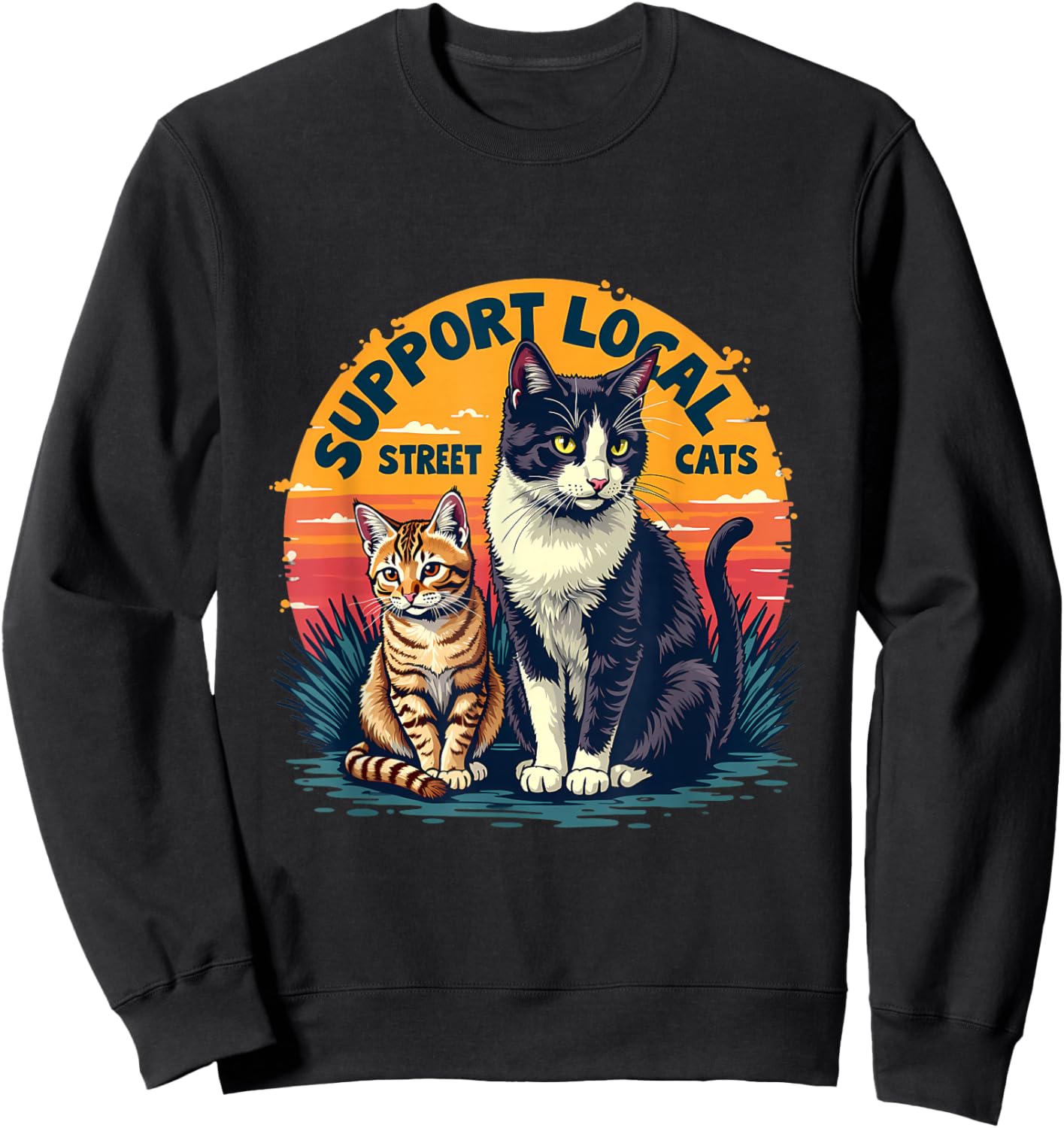 Support Local Street Cats Feline Rescue Awareness Sweatshirt - Sweatshirt | Black