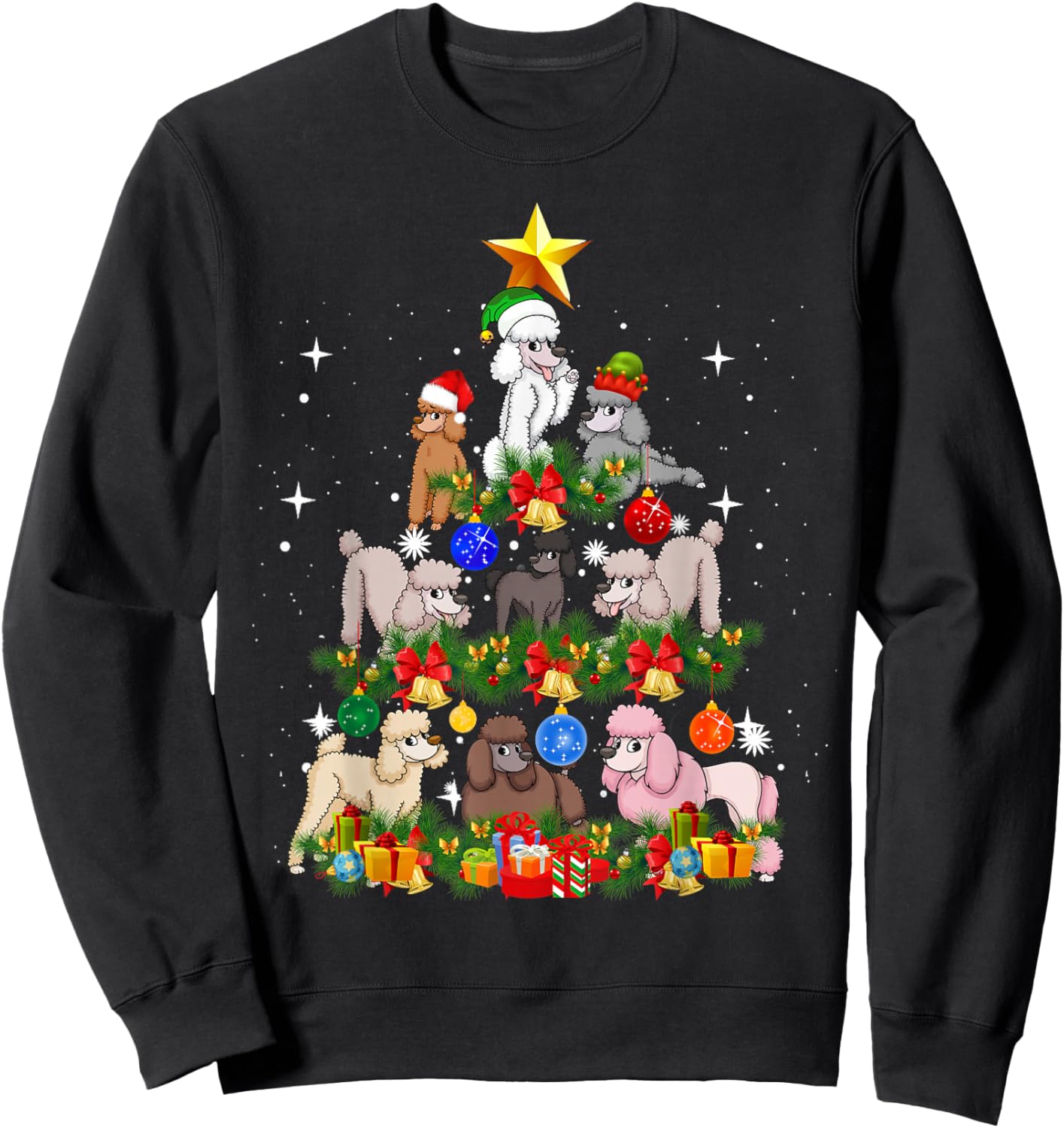Funny Poodle Christmas Tree Santa Hat Xmas Holiday Costume Men Women Kids Sweatshirt - Sweatshirt | Black