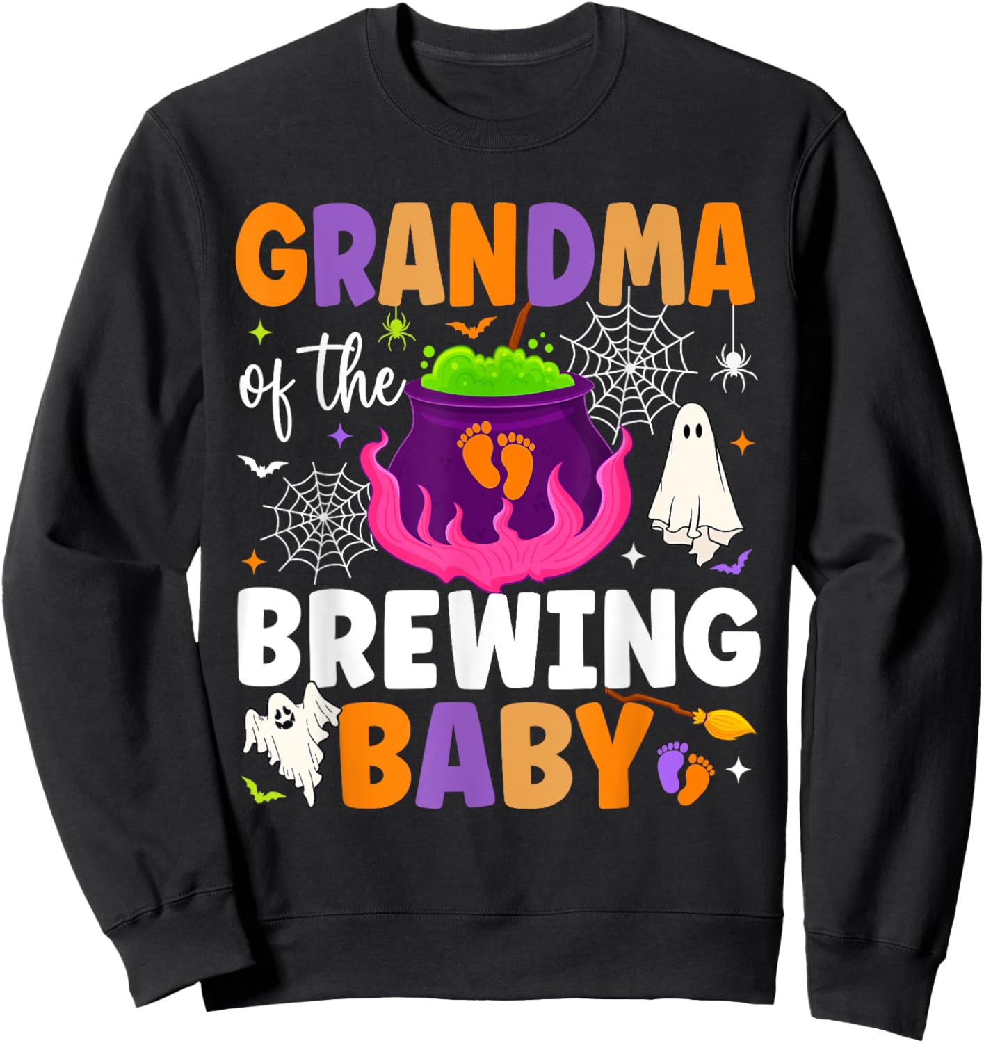 Grandma of Brewing Baby Halloween Theme Baby Shower Spooky Sweatshirt - Sweatshirt | Black