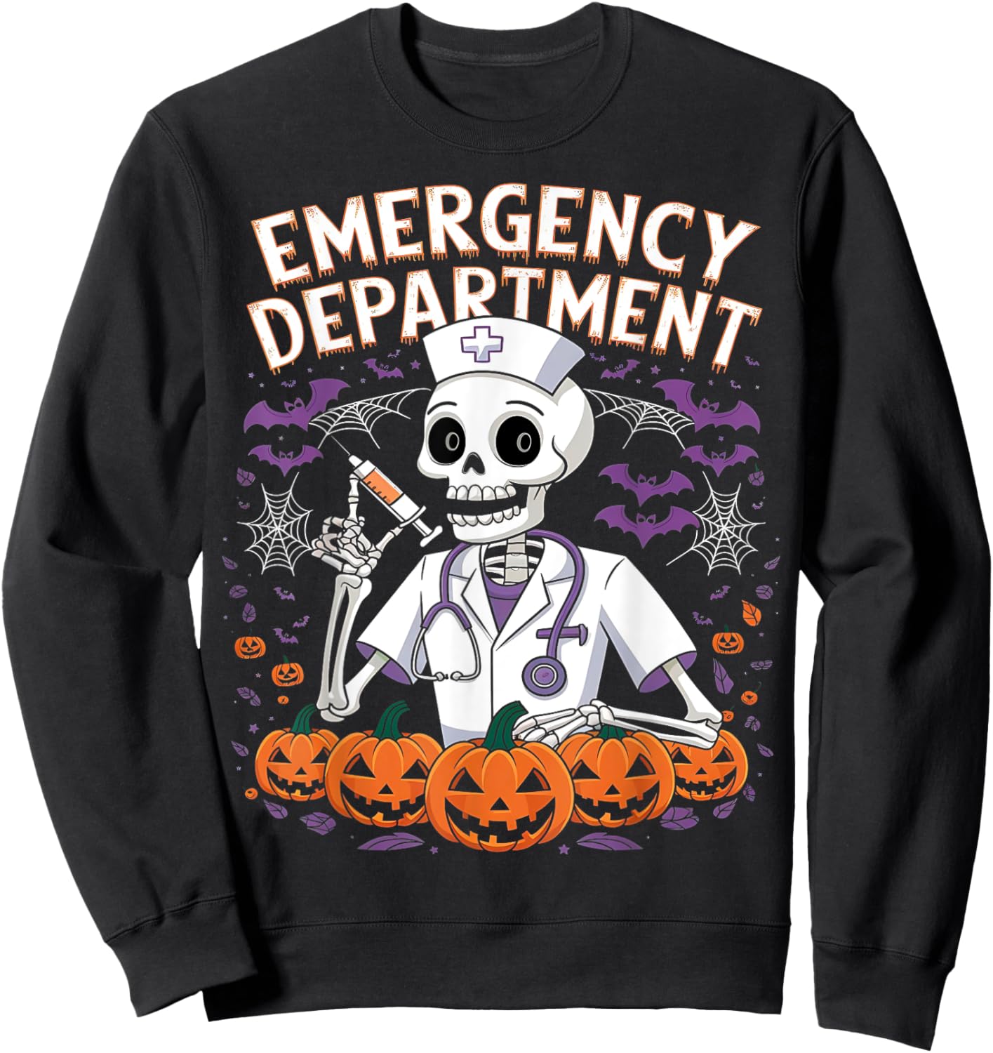 Emergency Department Skeleton ER Nurse Funny Halloween Sweatshirt - Sweatshirt | Black