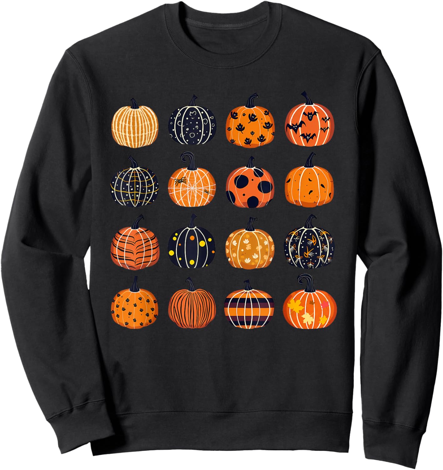 Folk Art Pumpkins Teacher Nurses Admin Witch Halloween Cute Sweatshirt - Sweatshirt | Black