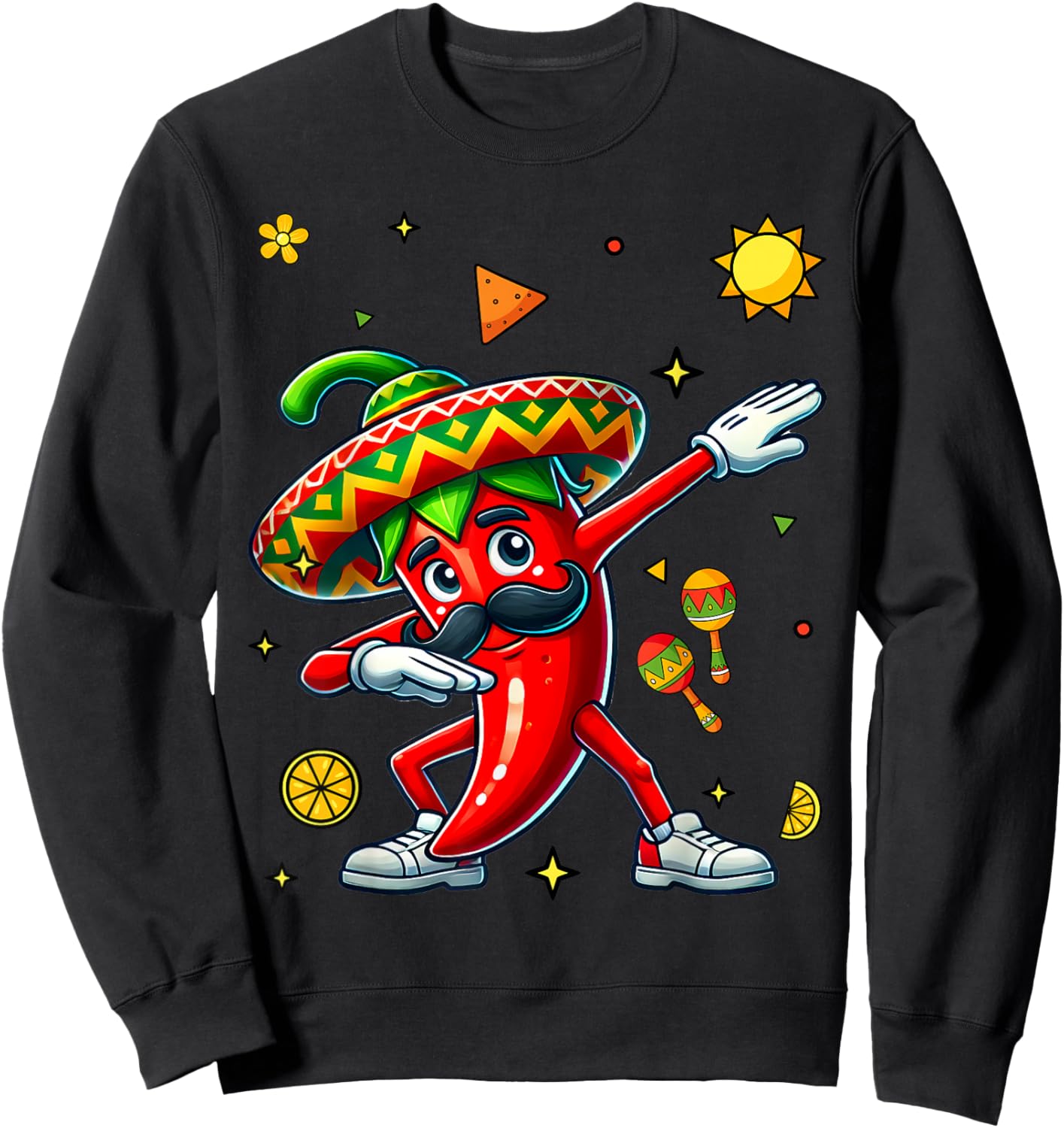 Cute Chili Dabbing Pepper Mexican Hot Jalapeno Dab Sweatshirt - Sweatshirt | Black