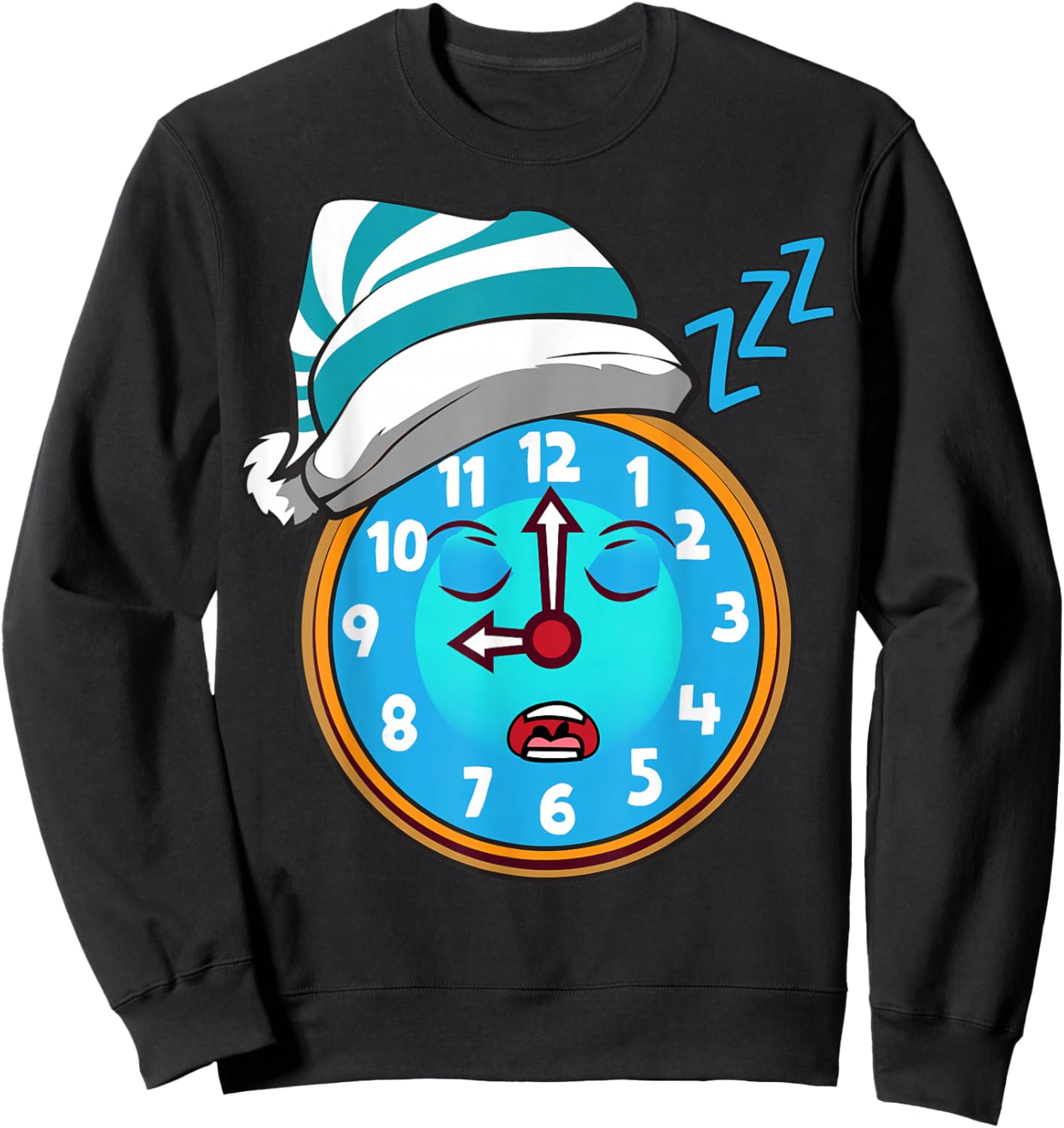 Zzz Sleepy Clock Character Sleepy Time Graphics Sweatshirt - Sweatshirt | Black