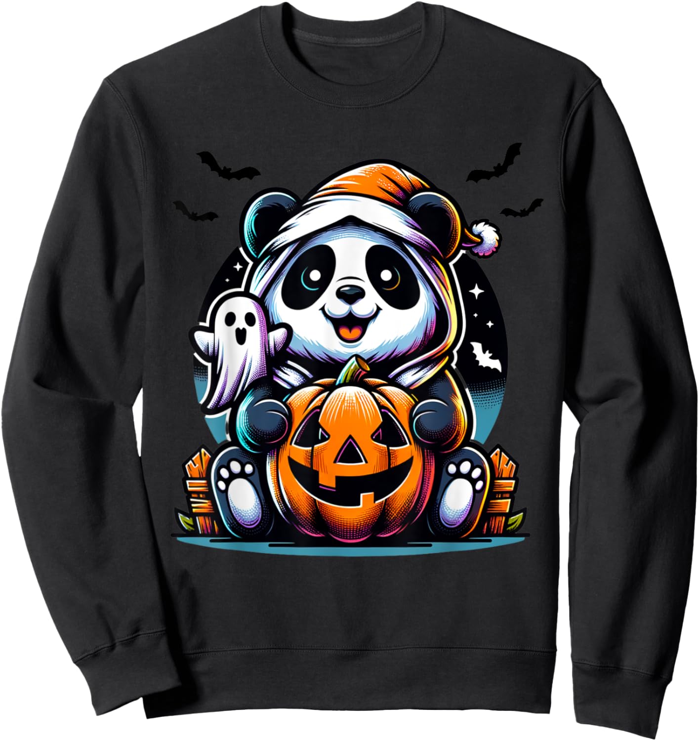 Happy Spooky Panda Ghost Halloween Costume Funny Horror Sweatshirt - Sweatshirt | Black