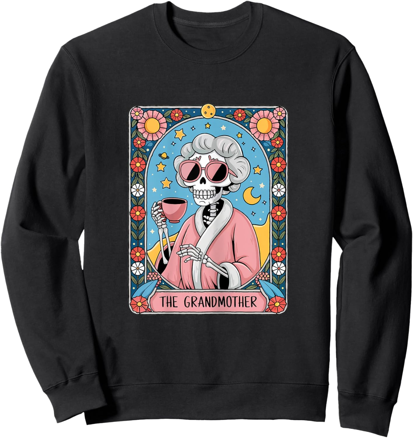 Tarot Card The Grandmother Granny Vintage Goth Art Skeleton Sweatshirt - Sweatshirt | Black