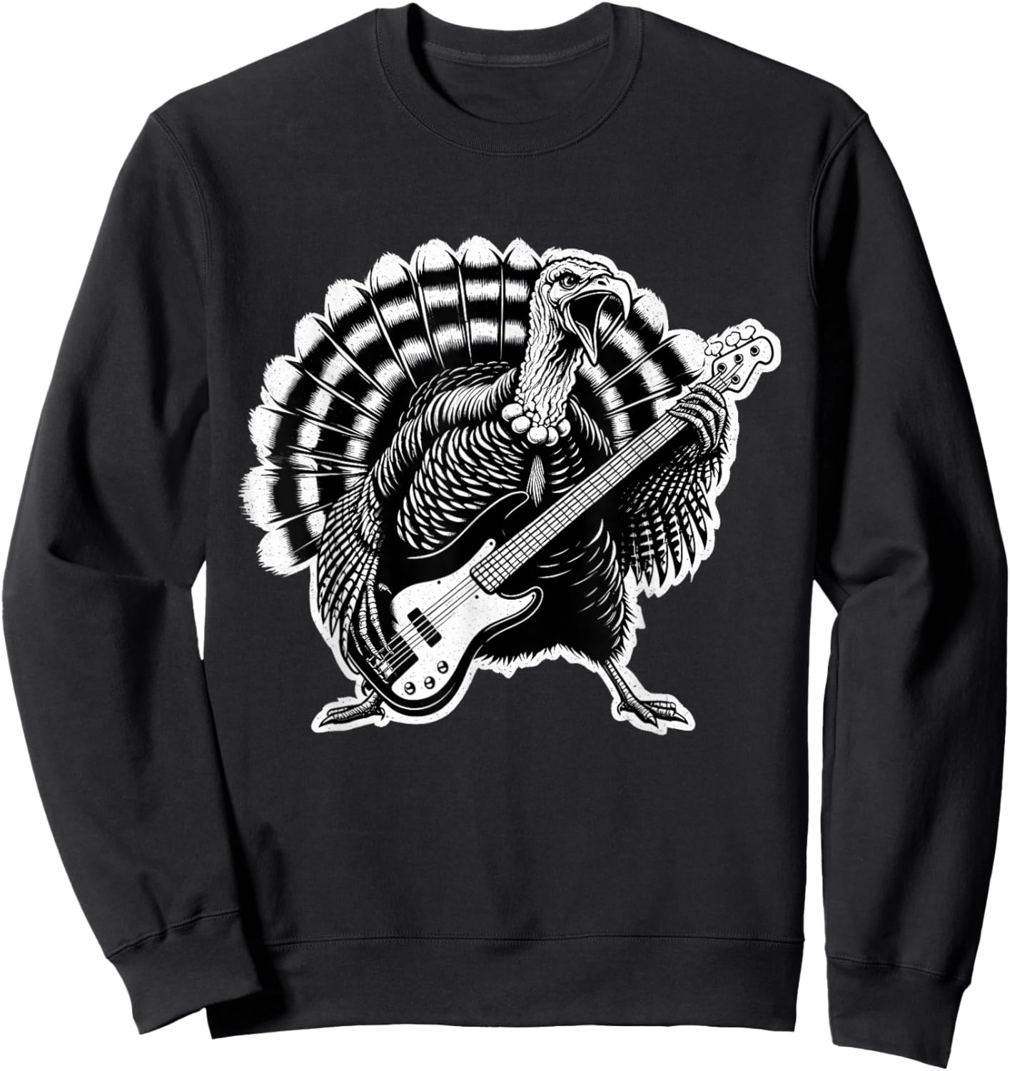 Rock Turkey Playing Guitar Rock and Roll Funny Thanksgiving Sweatshirt - Sweatshirt | Black