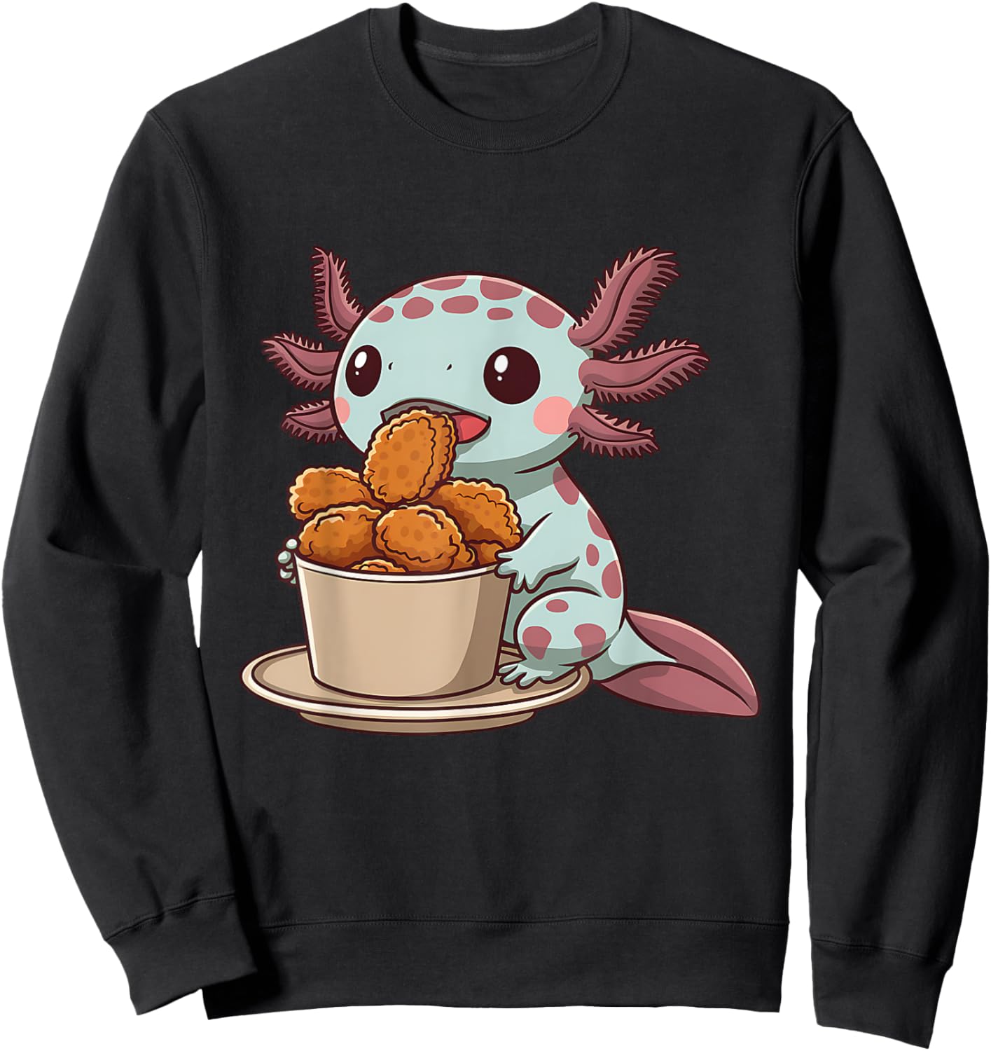 Cute Axolotl Kawaii Animal Lover Print -Adults and Kids Black Small Modern Cartoon Animal Themed Sweatshirt - Sweatshirt | Black