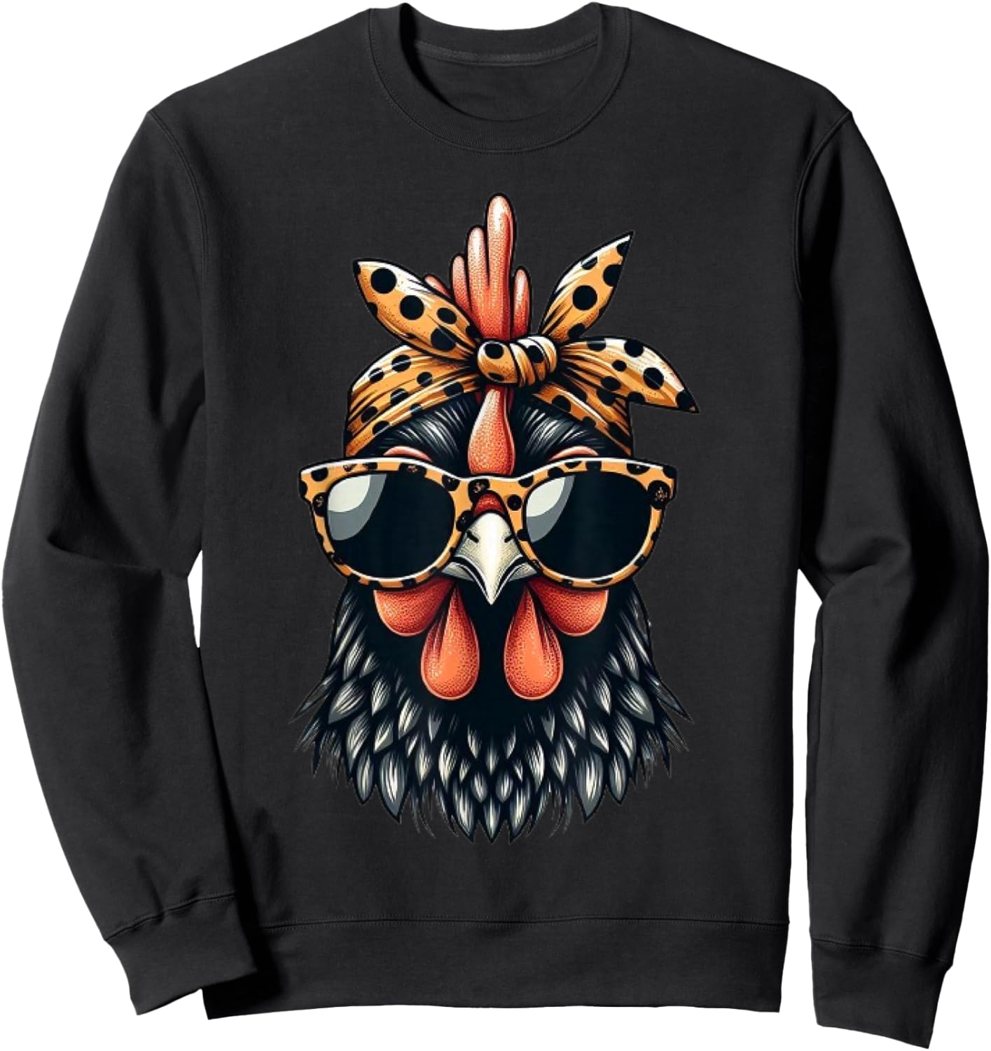 Cute Women Girl Chicken Leopard Bandana Headband Glasses Sweatshirt - Sweatshirt | Black
