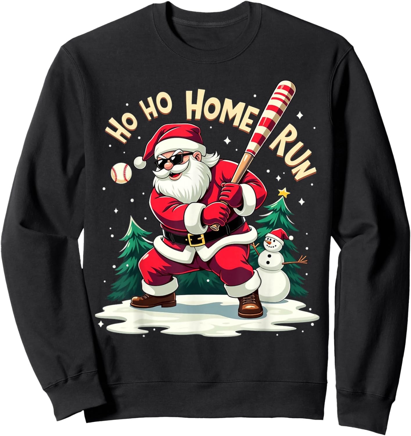 Ho Ho Home Run Santa Baseball Player Batter Christmas Sweatshirt - Sweatshirt | Black