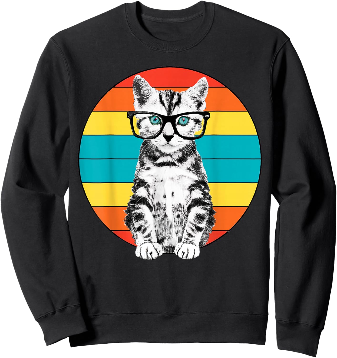 Funny Cat Shirt - Men, Women, Kids - Cat With Glasses Sweatshirt - Sweatshirt | Black