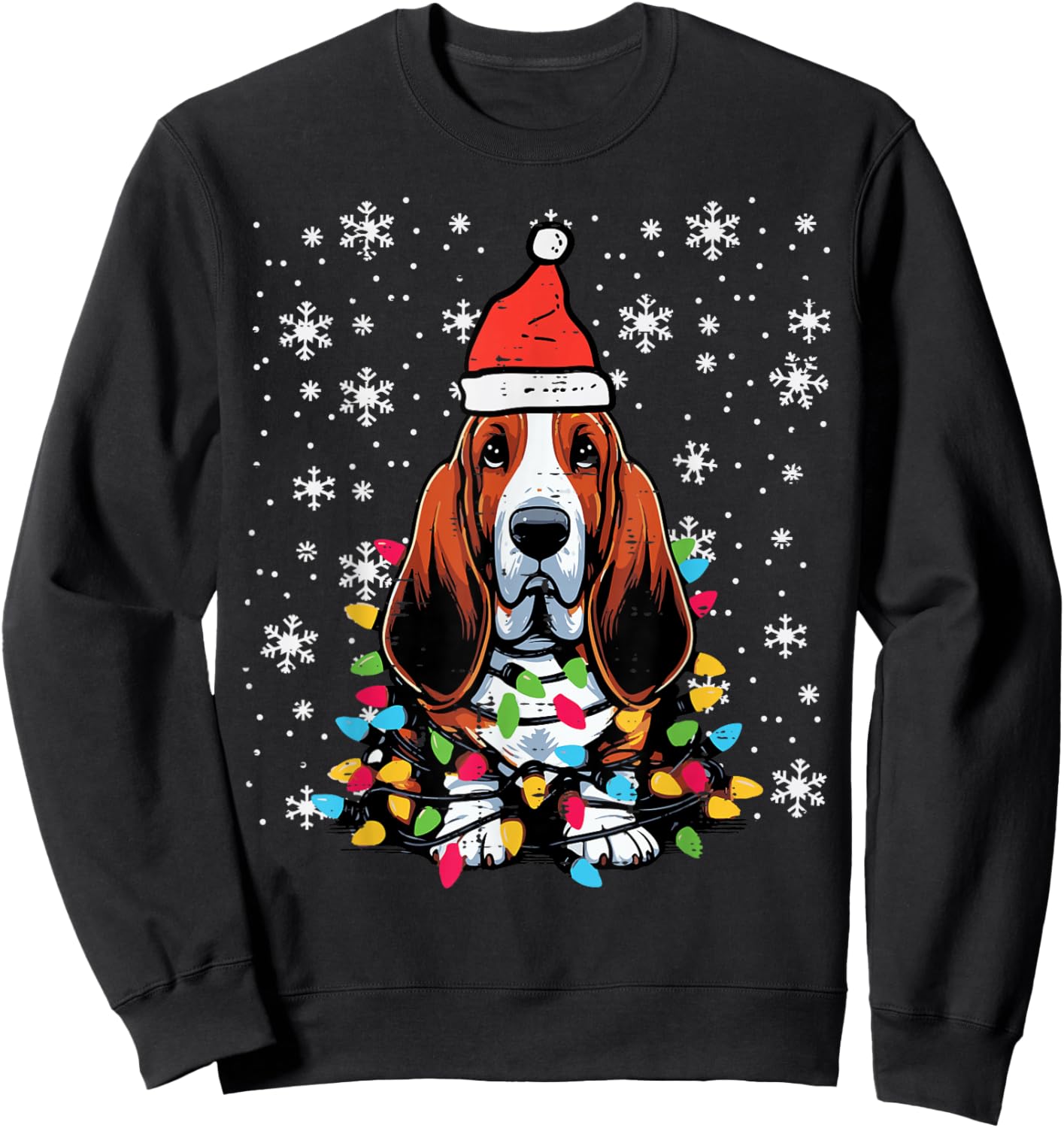 Christmas Basset Hound Cute Xmas Dog Owner Men Women Kids Sweatshirt - Sweatshirt | Black
