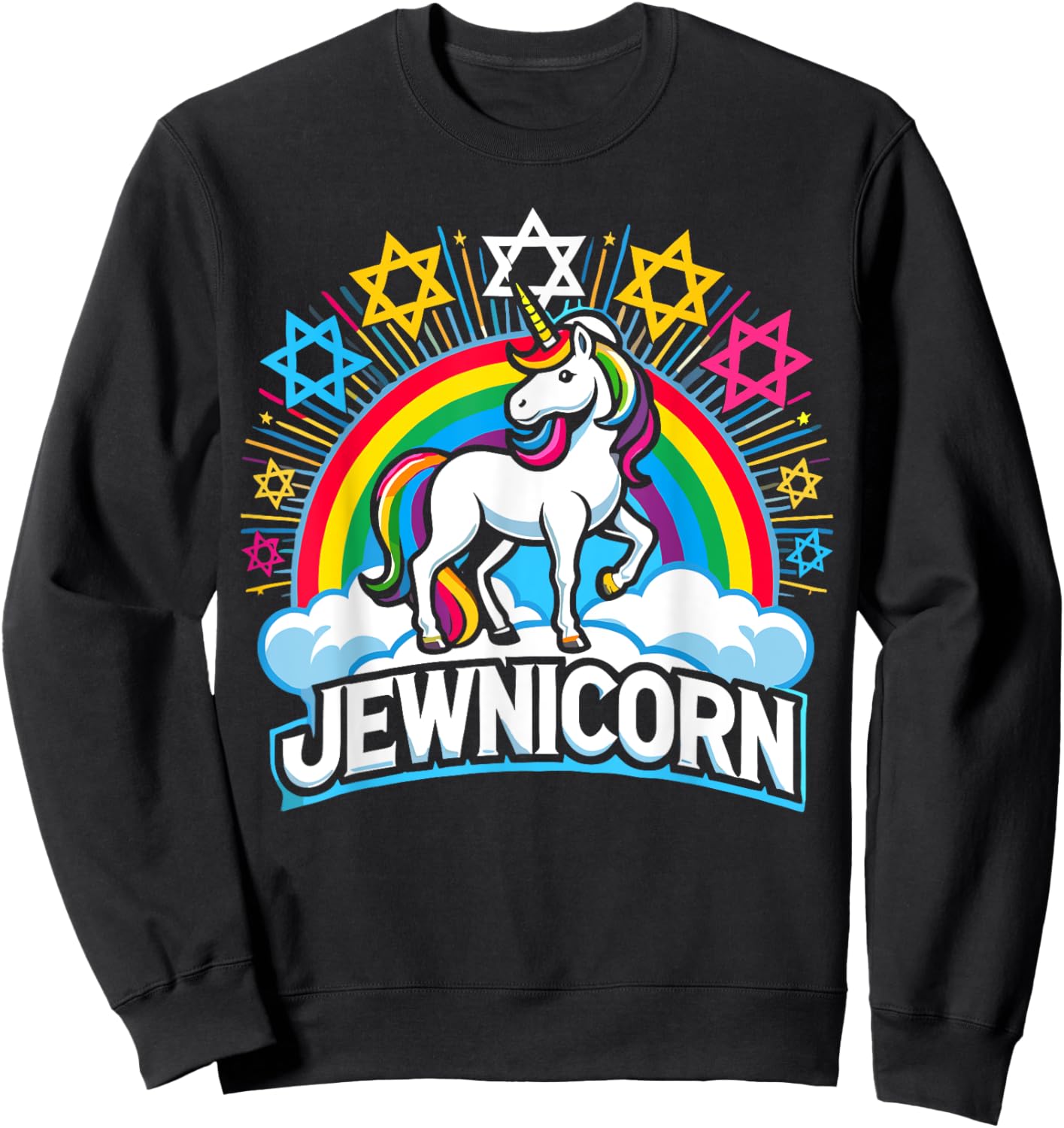 Hanukkah Funny Jewnicorn Jewish Unicorn Sweatshirt - Sweatshirt | Black