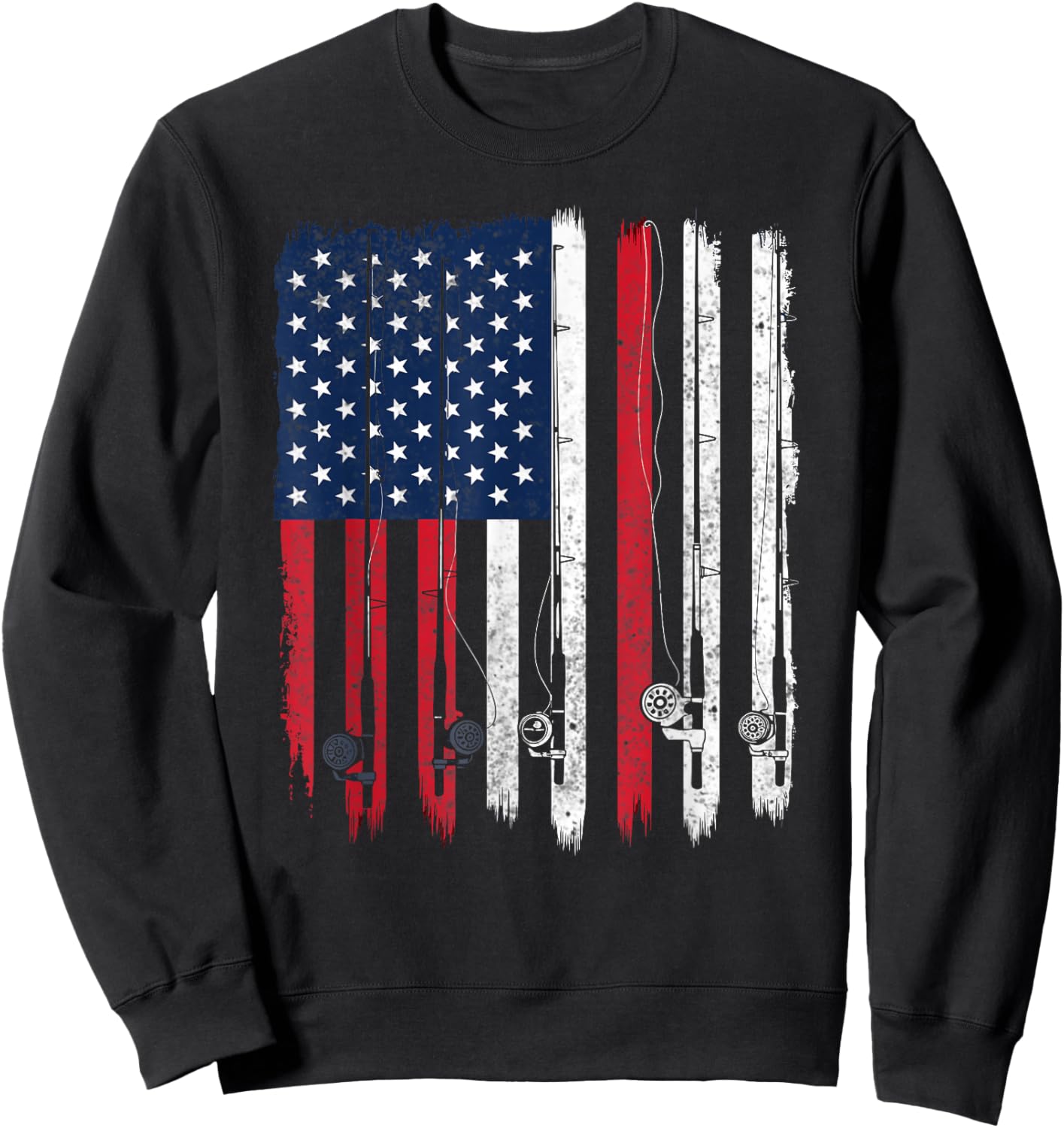 American Flag Fishing Rod Fishing Sweatshirt - Sweatshirt | Black