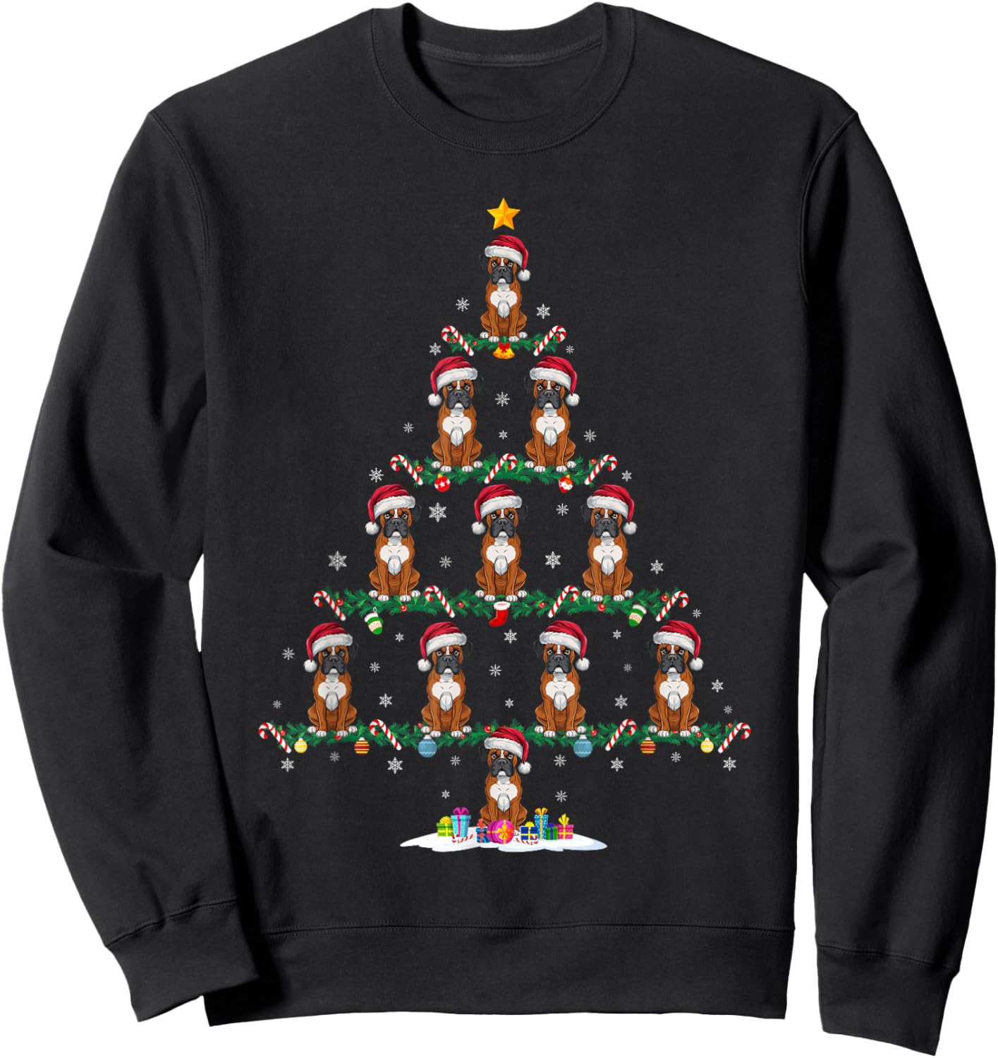 Boxer Dog Christmas Tree Pajama Men Women Kids Ugly Xmas Sweatshirt - Sweatshirt | Black