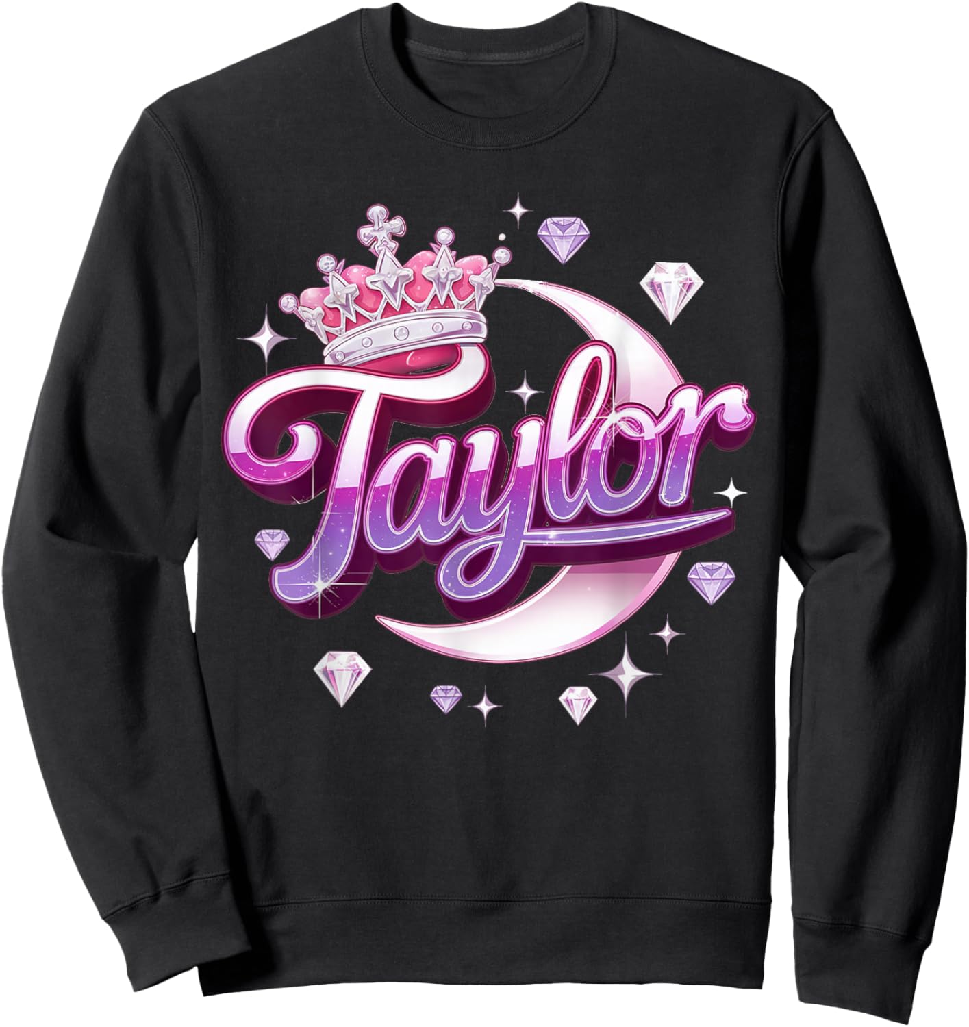 Girl Retro Taylor First Name Personalized Groovy 80's Pink Sweatshirt - Sweatshirt | Black