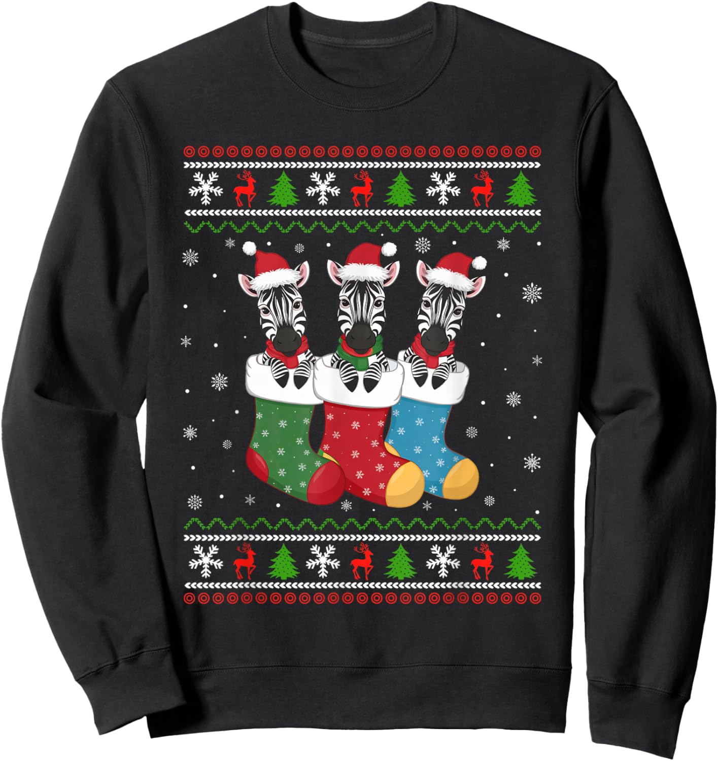 Ugly Xmas Sweater Zebra In Christmas Socks Sweatshirt - Sweatshirt | Black