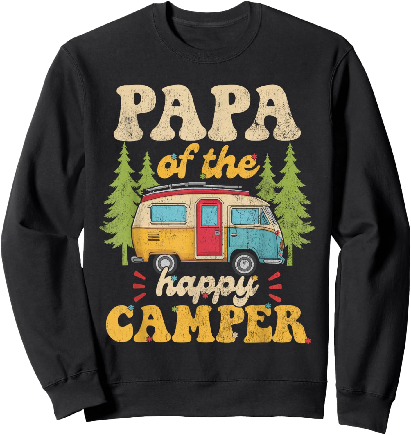 Papa of Happy Camper 1st Birthday Party Retro Papa Sweatshirt - Sweatshirt | Black