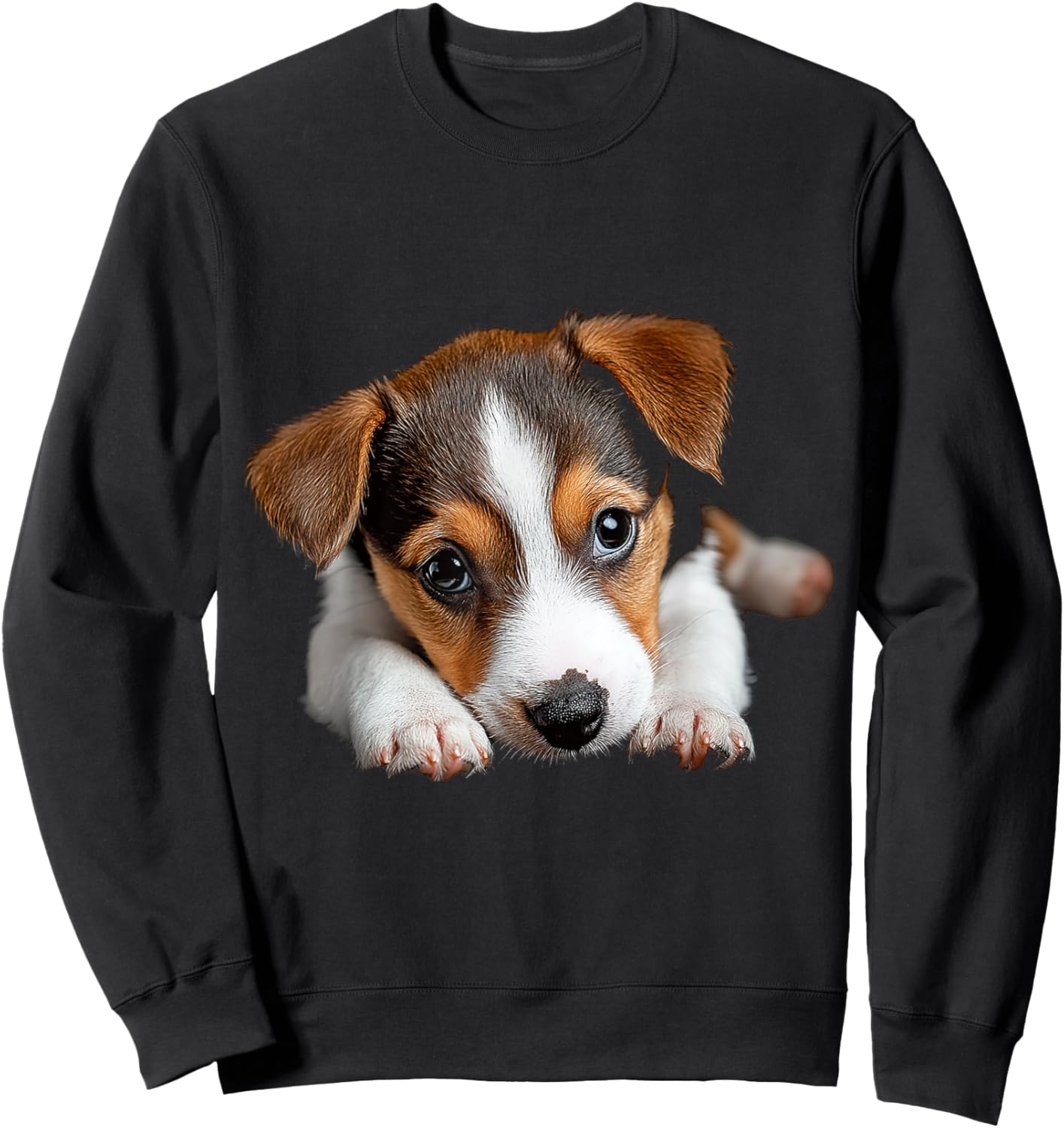 DogtastiQ -Adults & Kids Puppy Graphic Cartoon , Black, Small, Short Sleeve Sweatshirt - Sweatshirt | Black