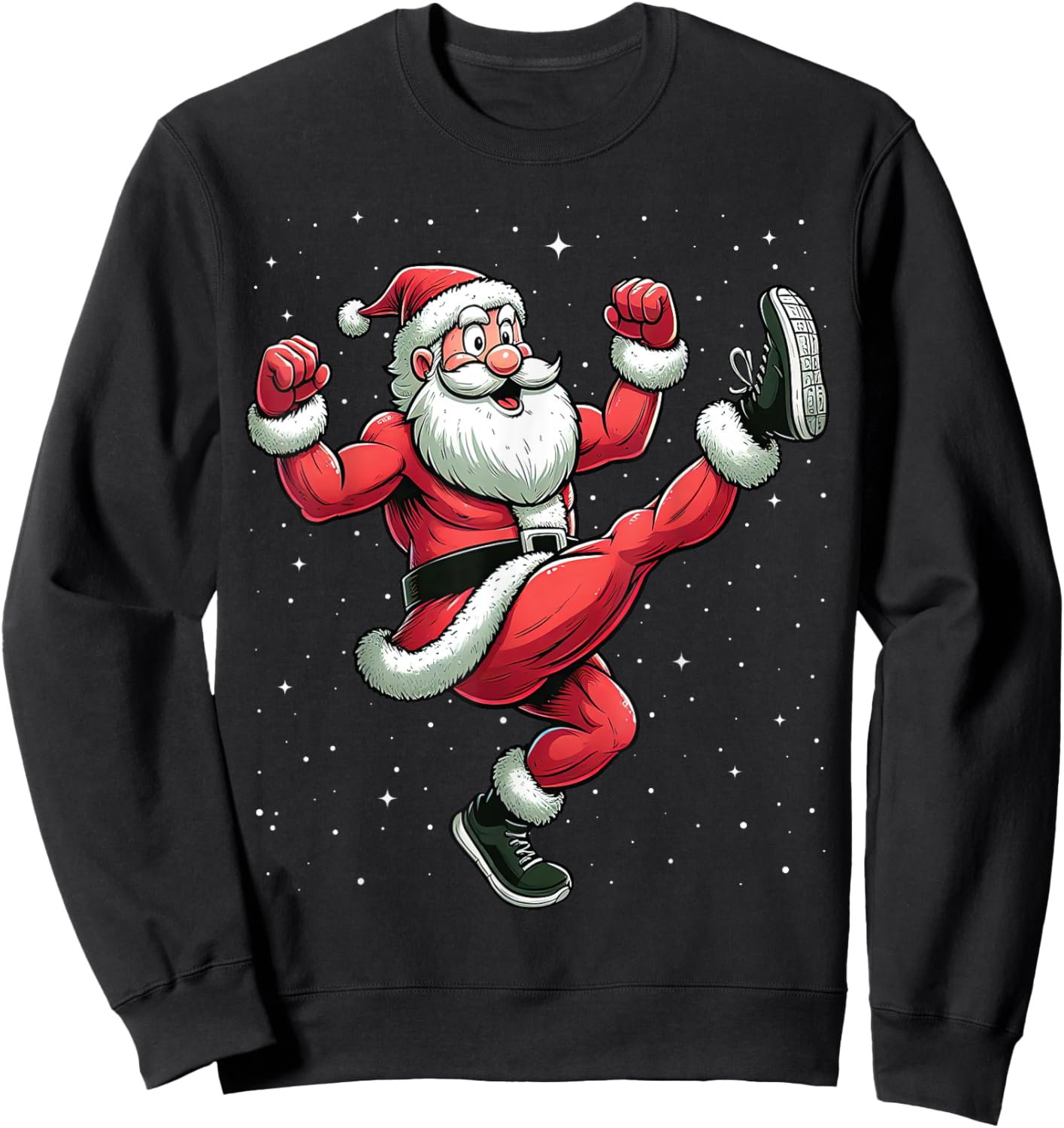 Santa Exercising Gym Fitness Workout Christmas Snow Sweatshirt - Sweatshirt | Black
