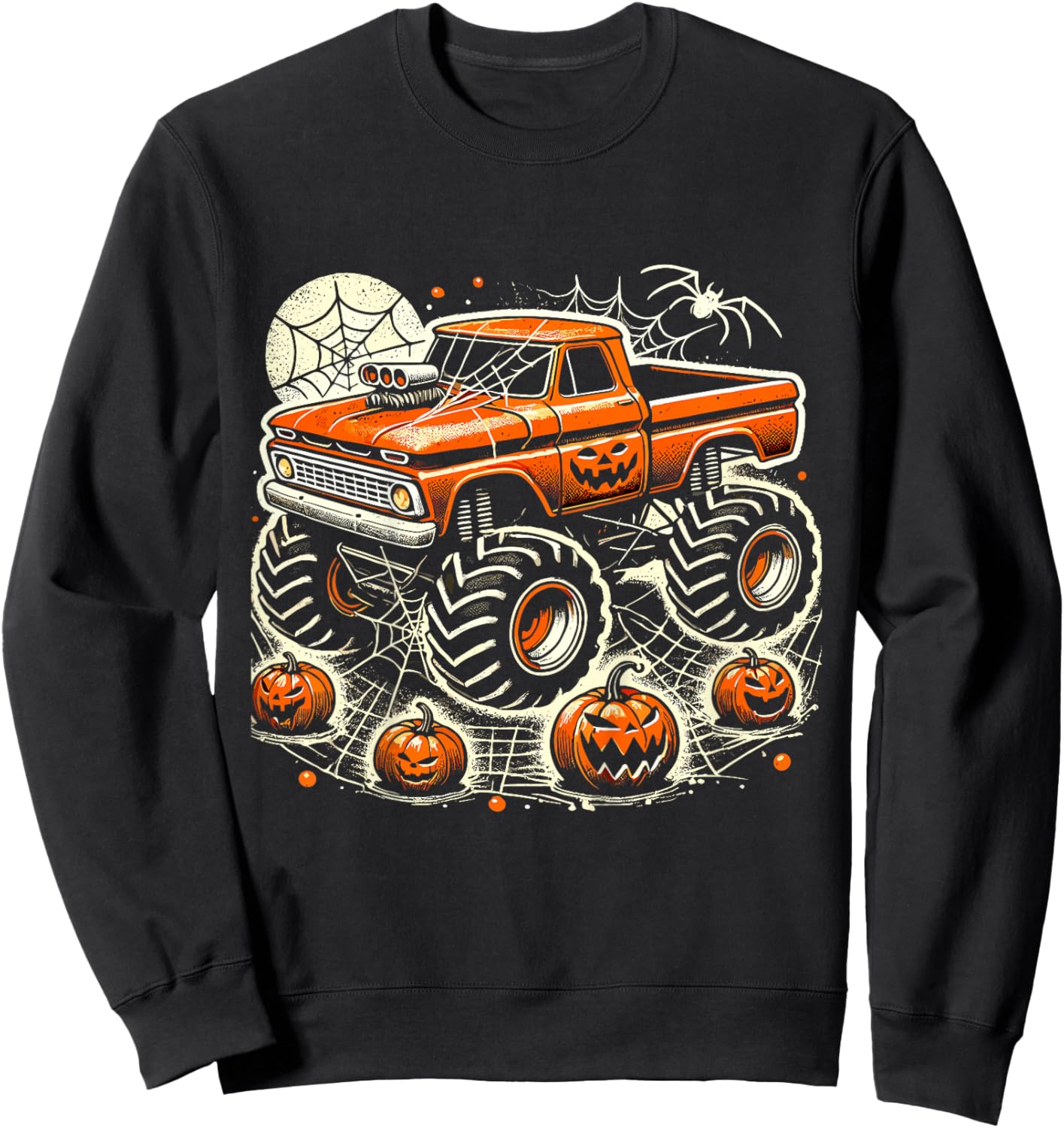 Kids Monster Truck Toddler Halloween Shirts for Kids Spider Web Sweatshirt - Sweatshirt | Black