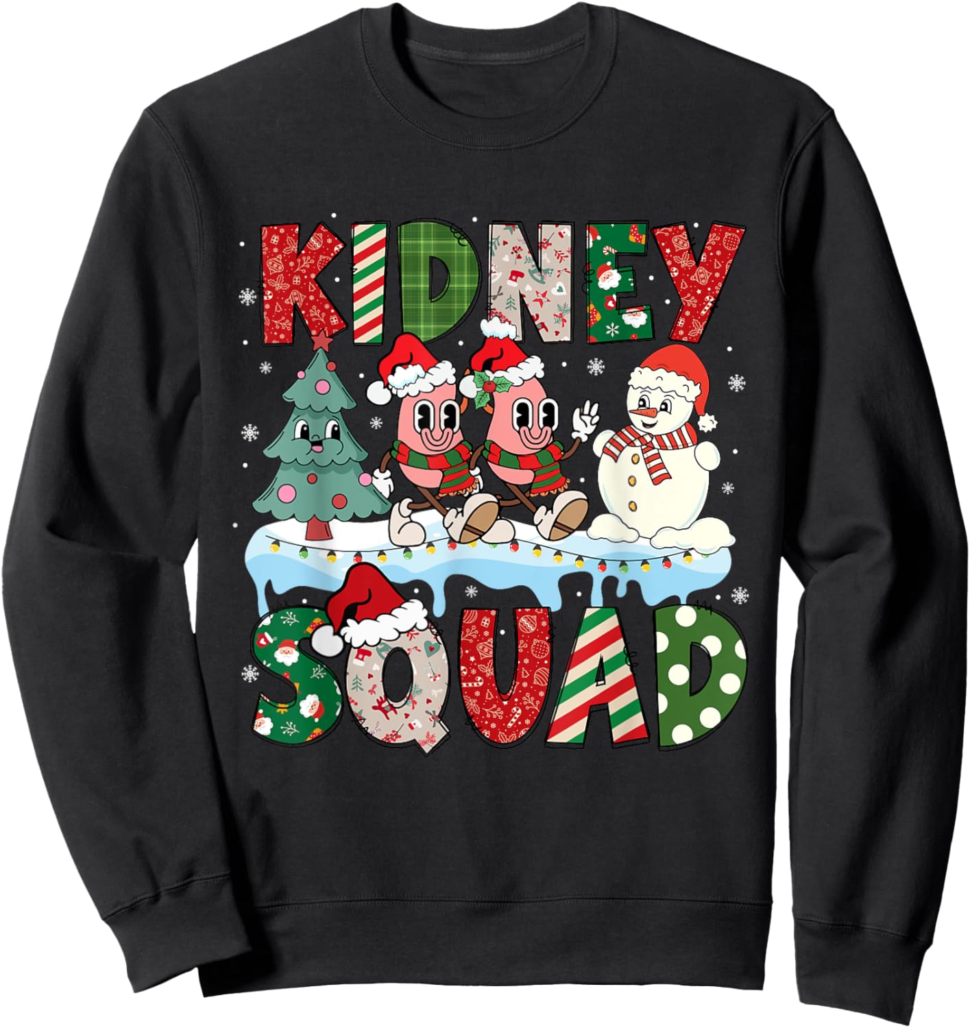 Kidney Squad Xmas Tree Snowman Dialysis Nurse Christmas Sweatshirt - Sweatshirt | Black