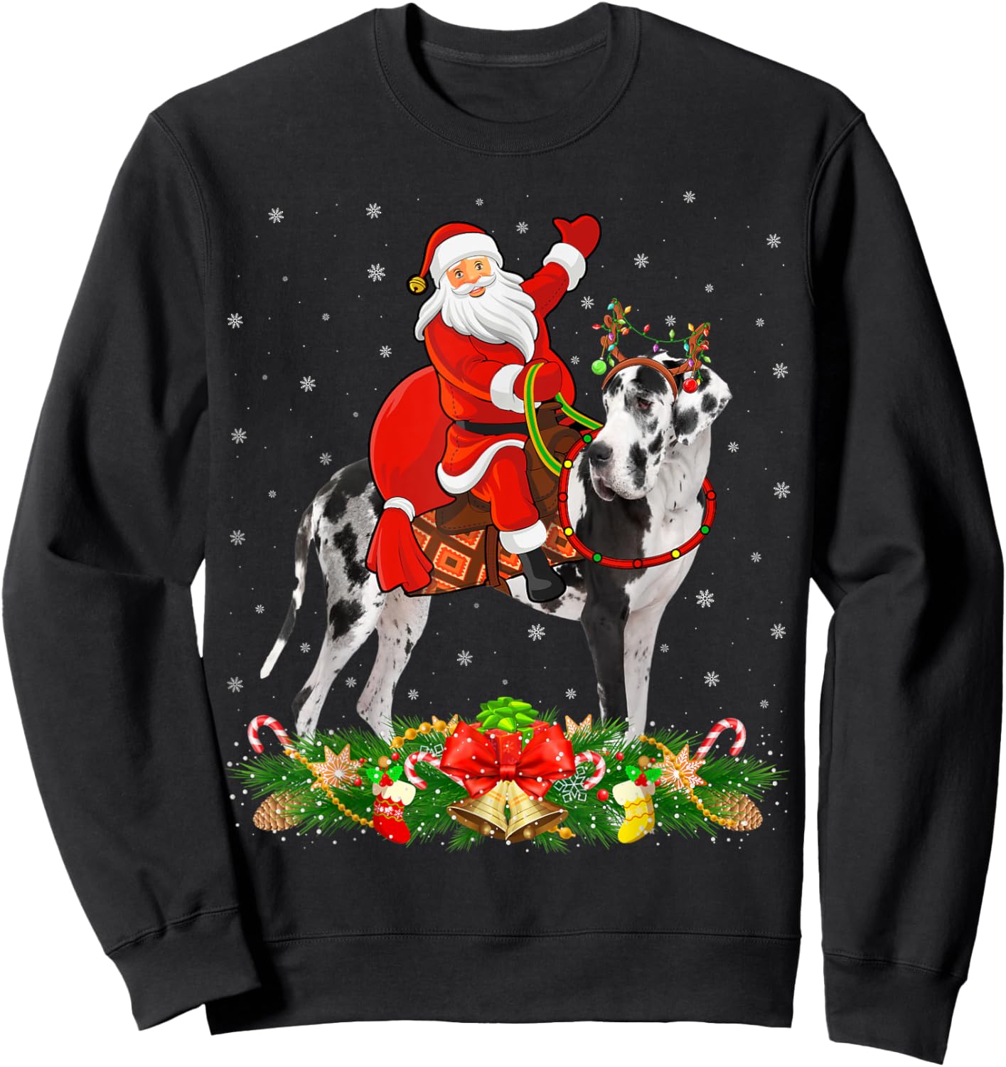 Xmas Decor Funny Santa Riding Great Dane Dog Christmas Men Women Kids Sweatshirt - Sweatshirt | Black