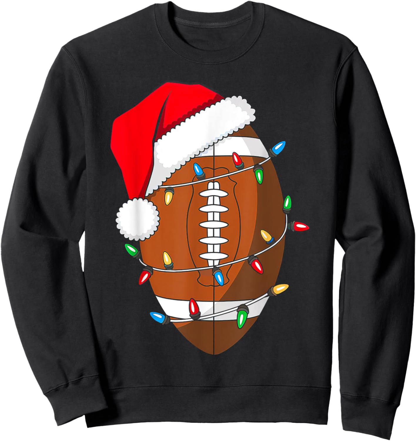 Christmas Football Santa Hat Sport Lover Funny Xmas Pajamas Sweatshirt - Sweatshirt | Black