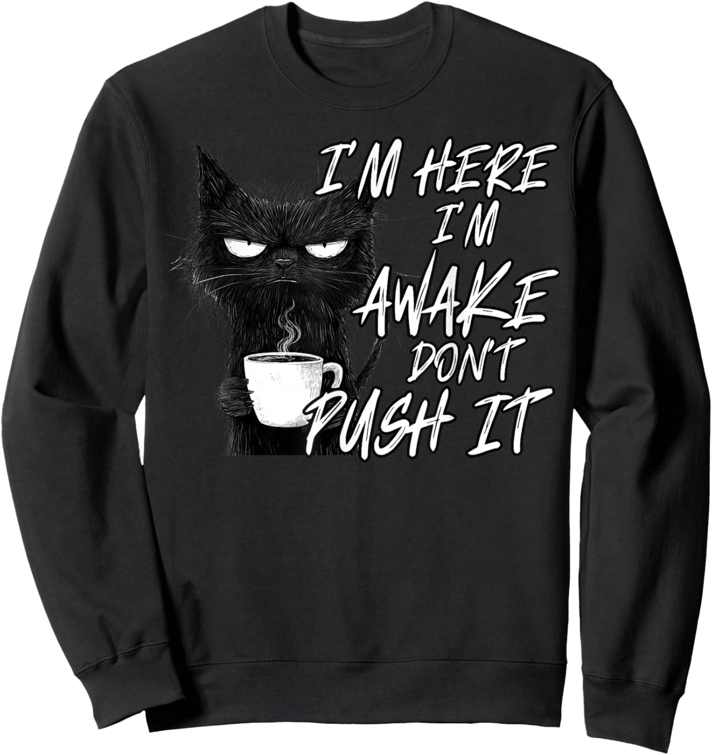 Sarcastic Cat Funny Cat I'm Here I'm Awake Don't Push It Sweatshirt - Sweatshirt | Black