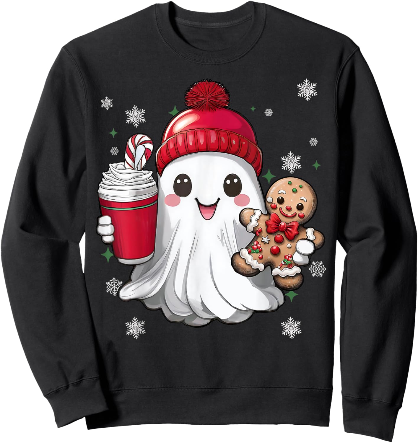 Retro Ghost Beanie Christmas Holiday Xmas Coffee Gingerbread Sweatshirt - Sweatshirt | Black