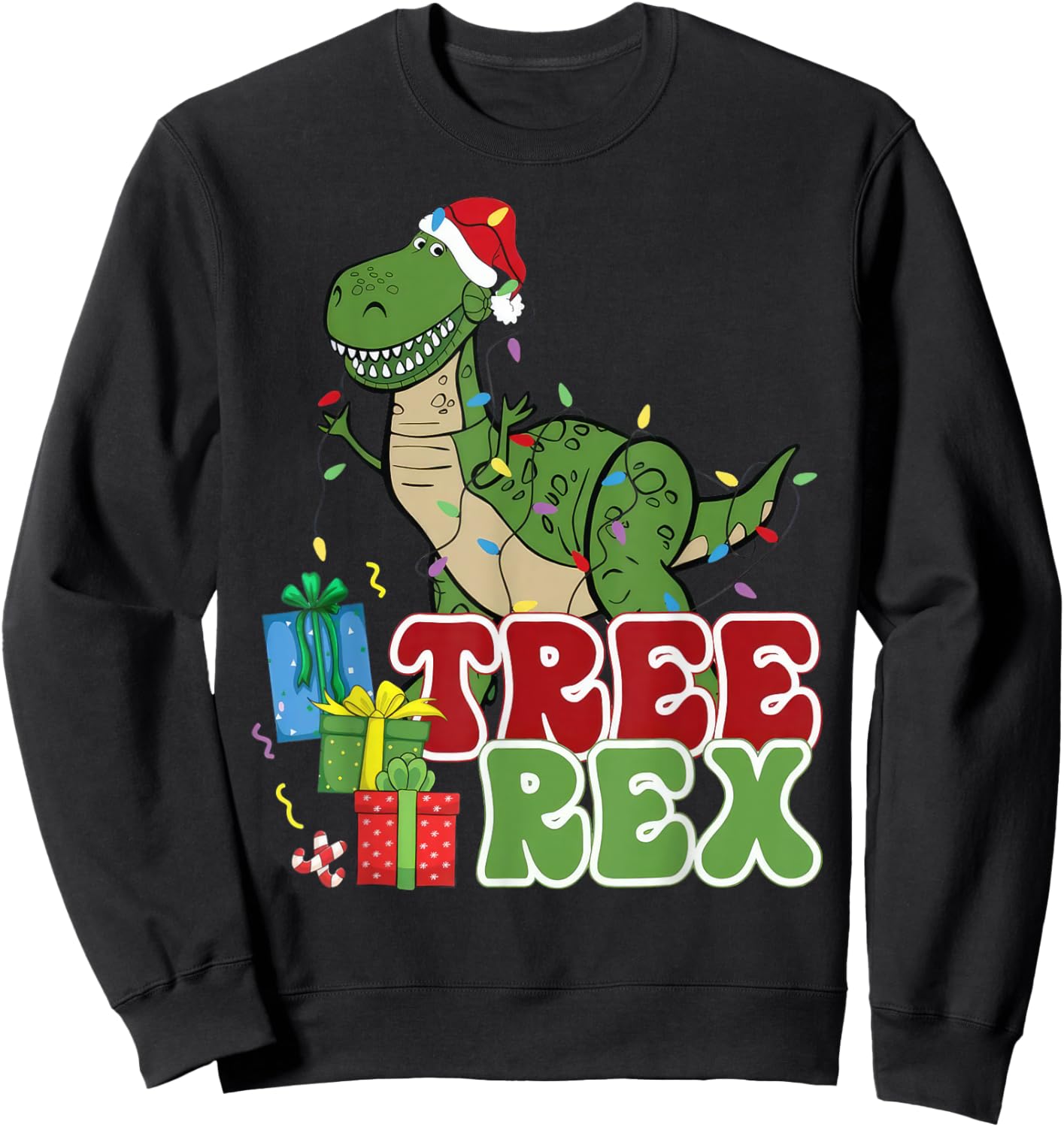 Dinosaur Tree Rex Christmas Men Boys Kids Toddler Xmas Light Sweatshirt - Sweatshirt | Black
