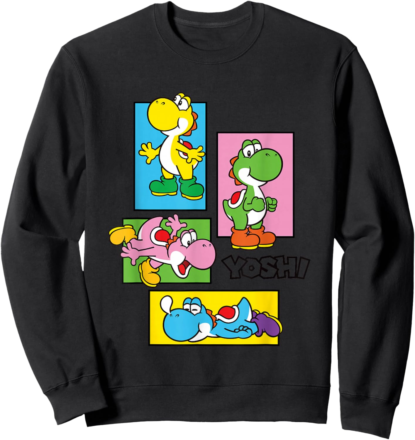 Super Mario Bros Yoshi Color Retro Expression Portraits Sweatshirt - Sweatshirt | Black