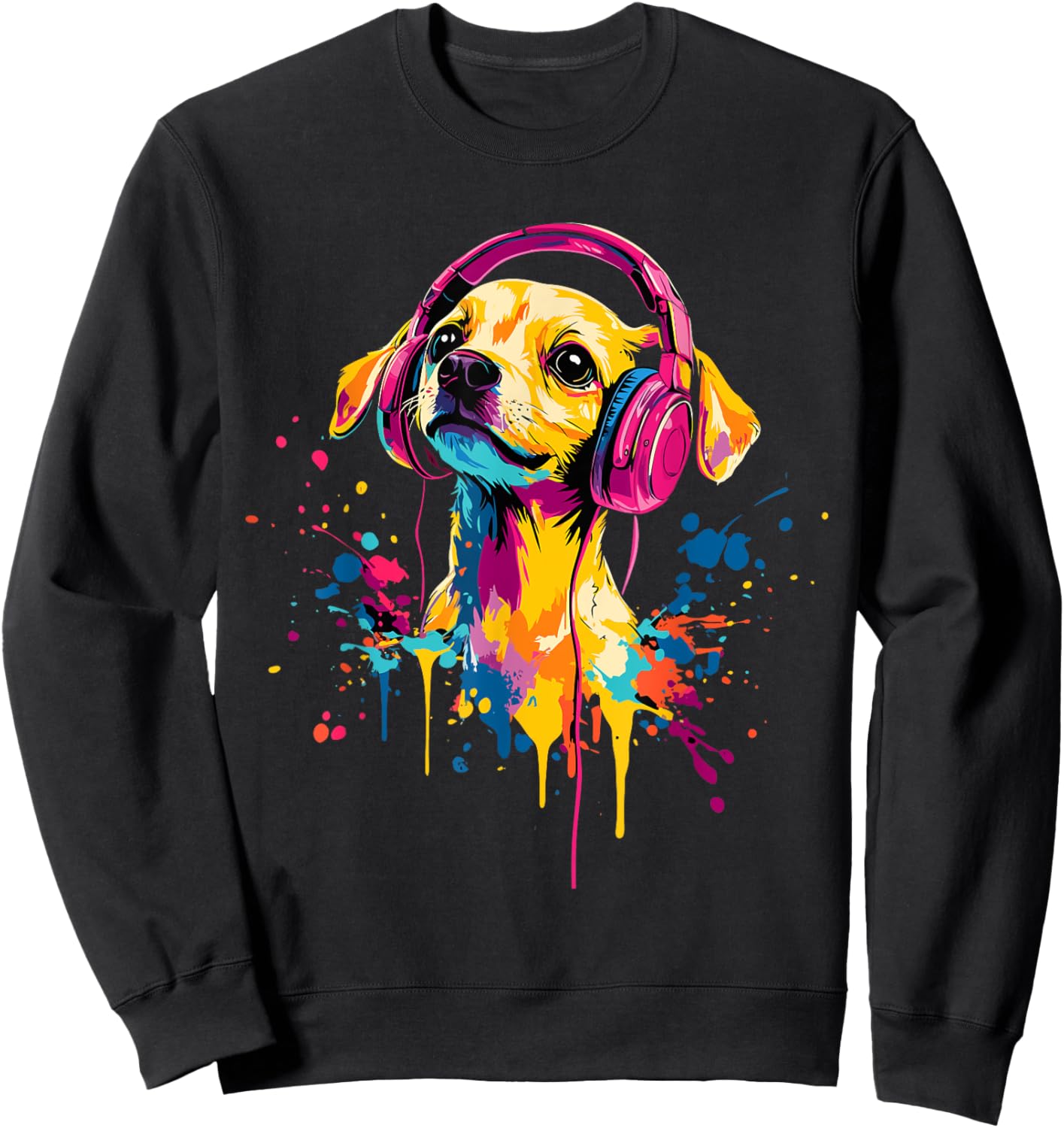 Chiweenie Lover Pop Art Wearing Headphones Funny Chiweenie Sweatshirt - Sweatshirt | Black