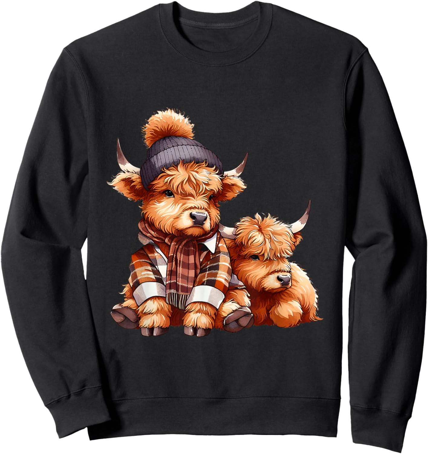 Cute Baby Highland Cow Fall Autumn Thanksgiving Kids Women Sweatshirt - Sweatshirt | Black