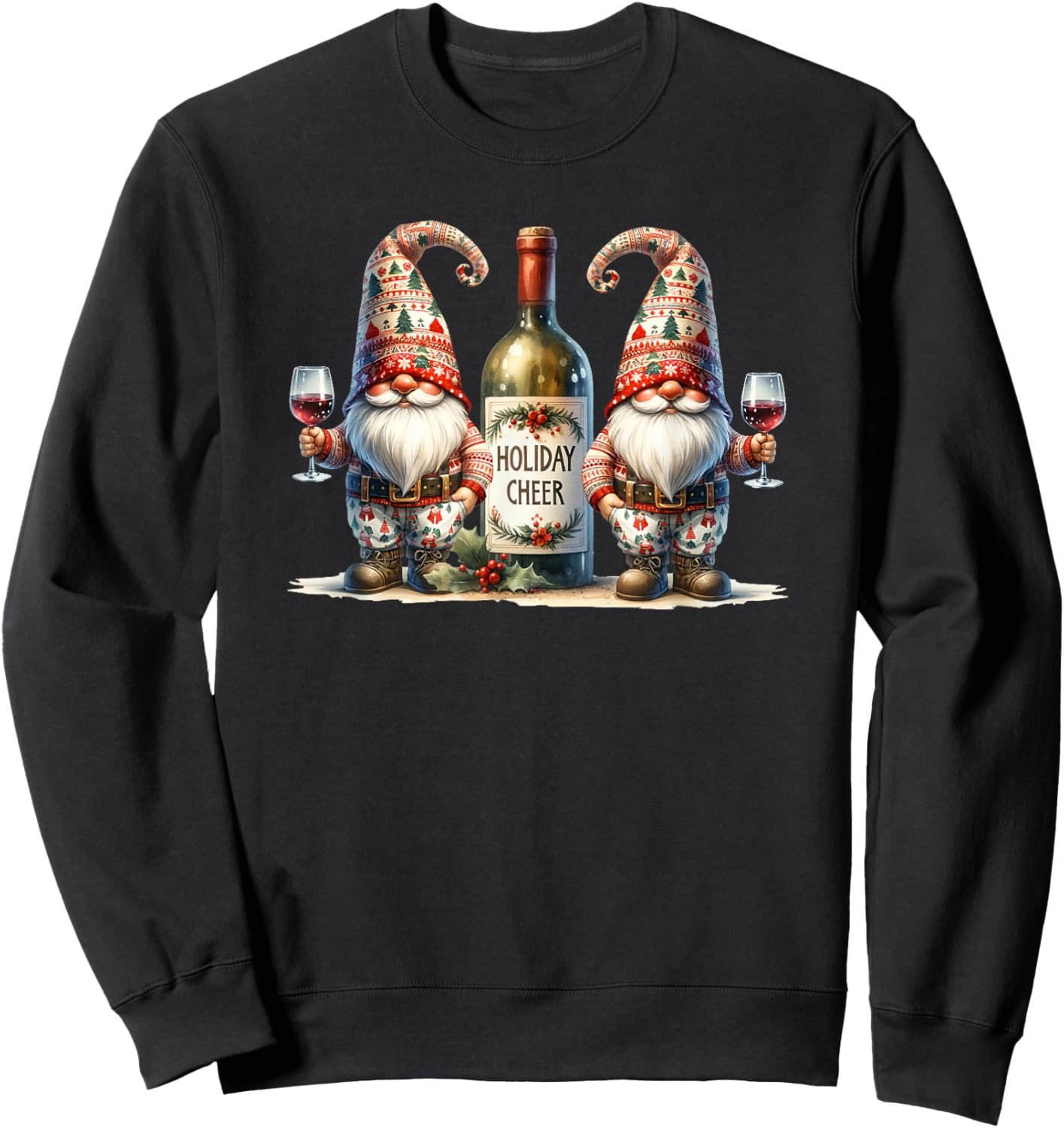 Christmas Wine Santa Gnomes For Xmas Holiday Cheer Sweatshirt - Sweatshirt | Black
