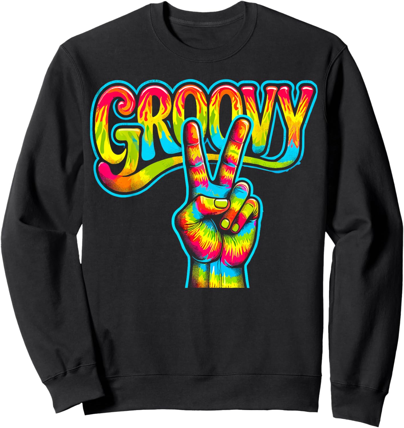 Hippie Tie Dye Peace Sign Love Groovy Sweatshirt - Sweatshirt | Black