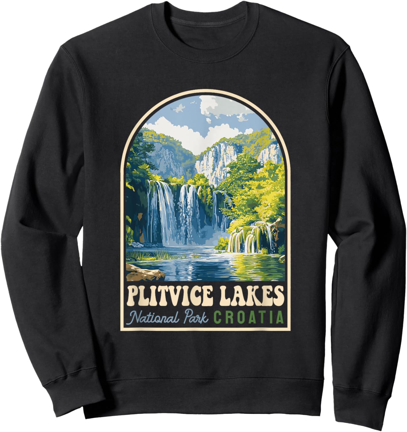 Plitvice Lakes National Park Croatia Souvenir Retro Sweatshirt - Sweatshirt | Black