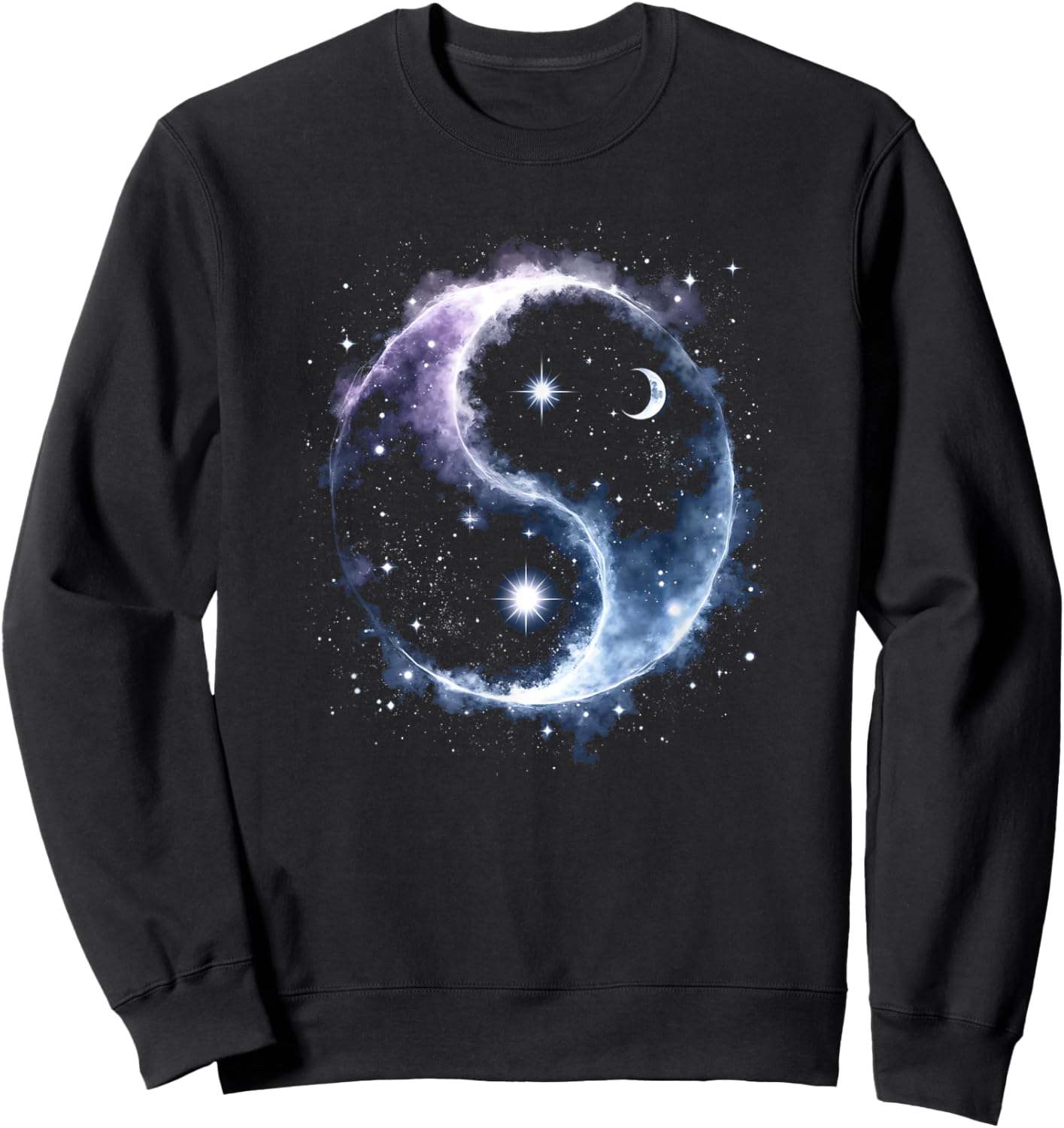 Celestial Yin-Yang Star and Moon Cosmic Graphic Sweatshirt - Sweatshirt | Black