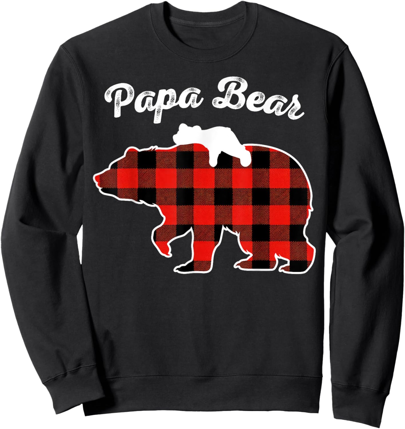 Papa Bear Flannel Red Plaid Pajama Family Matching XMAS Sweatshirt - Sweatshirt | Black